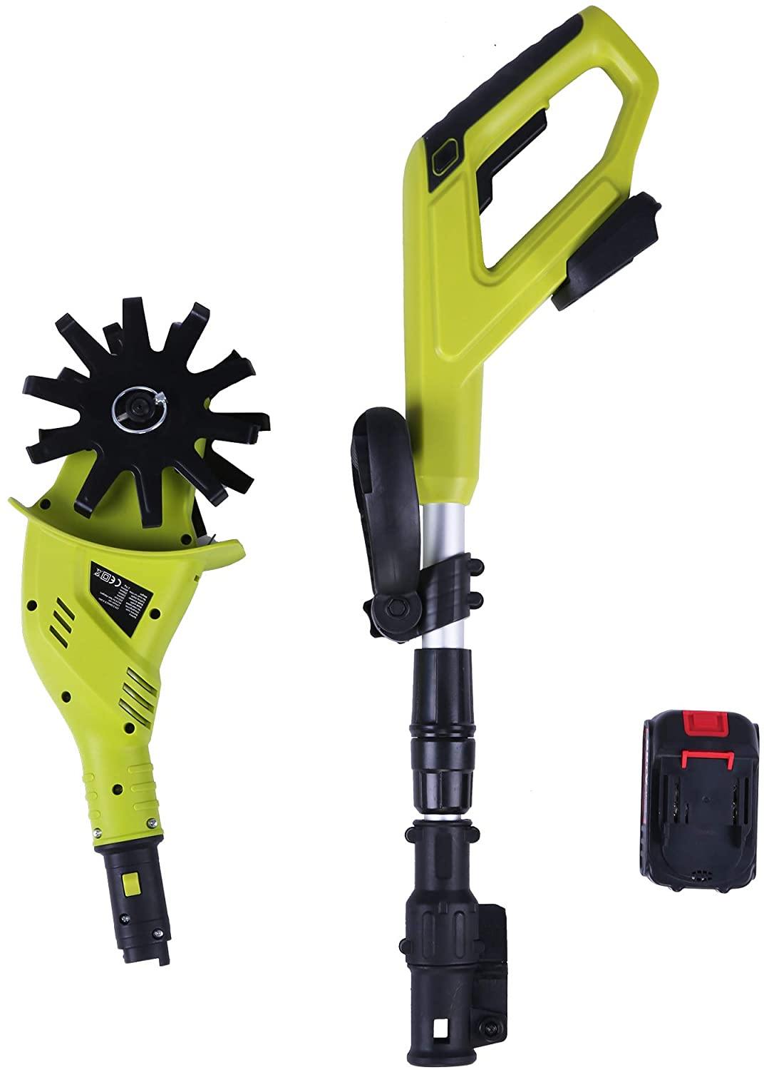 20V Cordless Electric Garden Tiller/Cultivator Height Adjustable with 2.0 Ah Lithium Battery and Charger -Chartreuse - Bosonshop