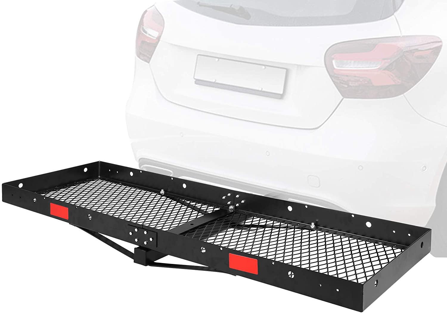 60 x 20-inch Hitch Folding Cargo Carrier Mount, Fit 2” Receiver, 500 LBS Capacity Mesh Hitch Cargo Rack - Bosonshop