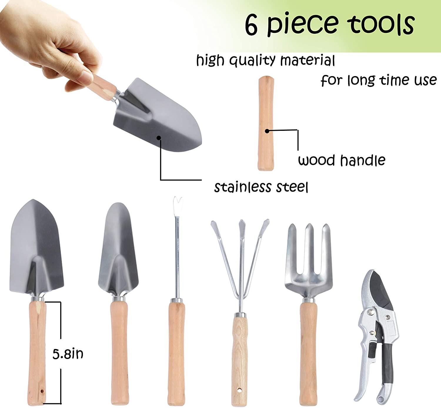 9 PCS Garden Tools Set Ergonomic Wooden Handle Sturdy Stool with Detachable Tool Kit Perfect for Different Kinds of Gardening - Bosonshop
