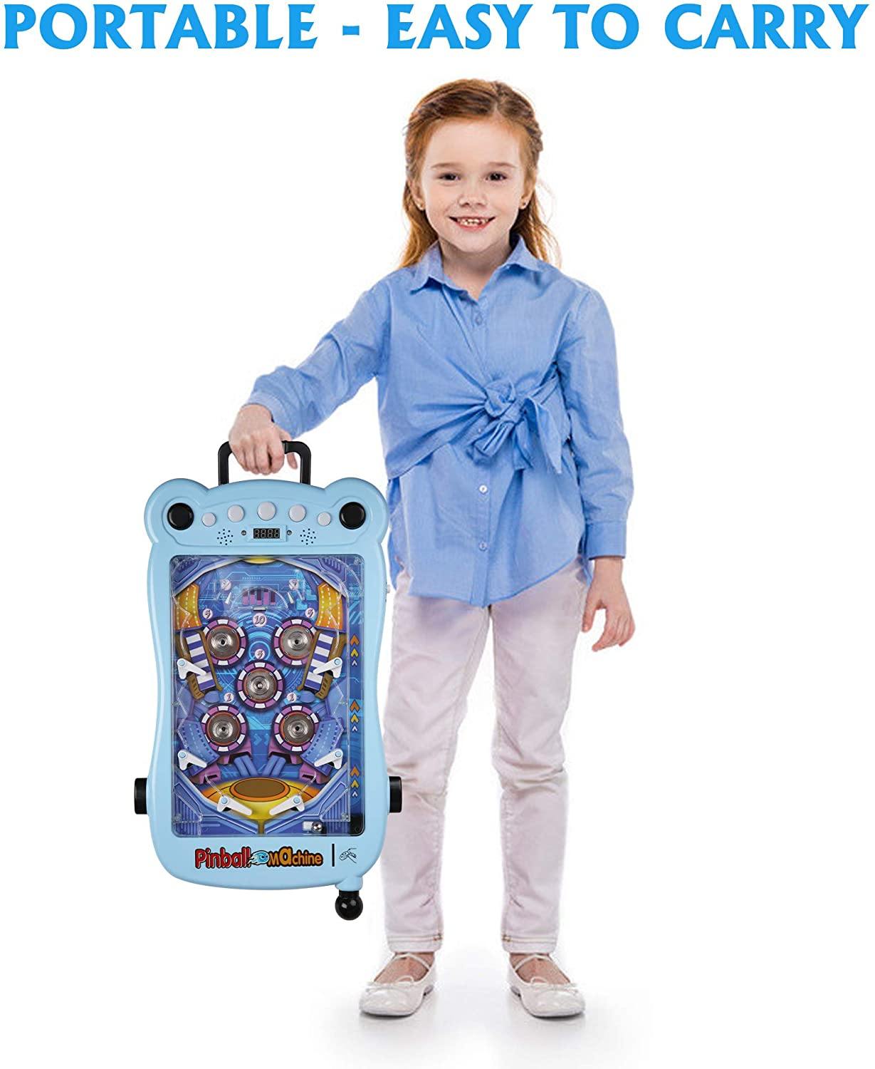 Pinball Machine for Kids Portable Tabletop Game with Scorer and Lights and Sounds Parent-Child Interactive Game Pinball Toys, Blue - Bosonshop