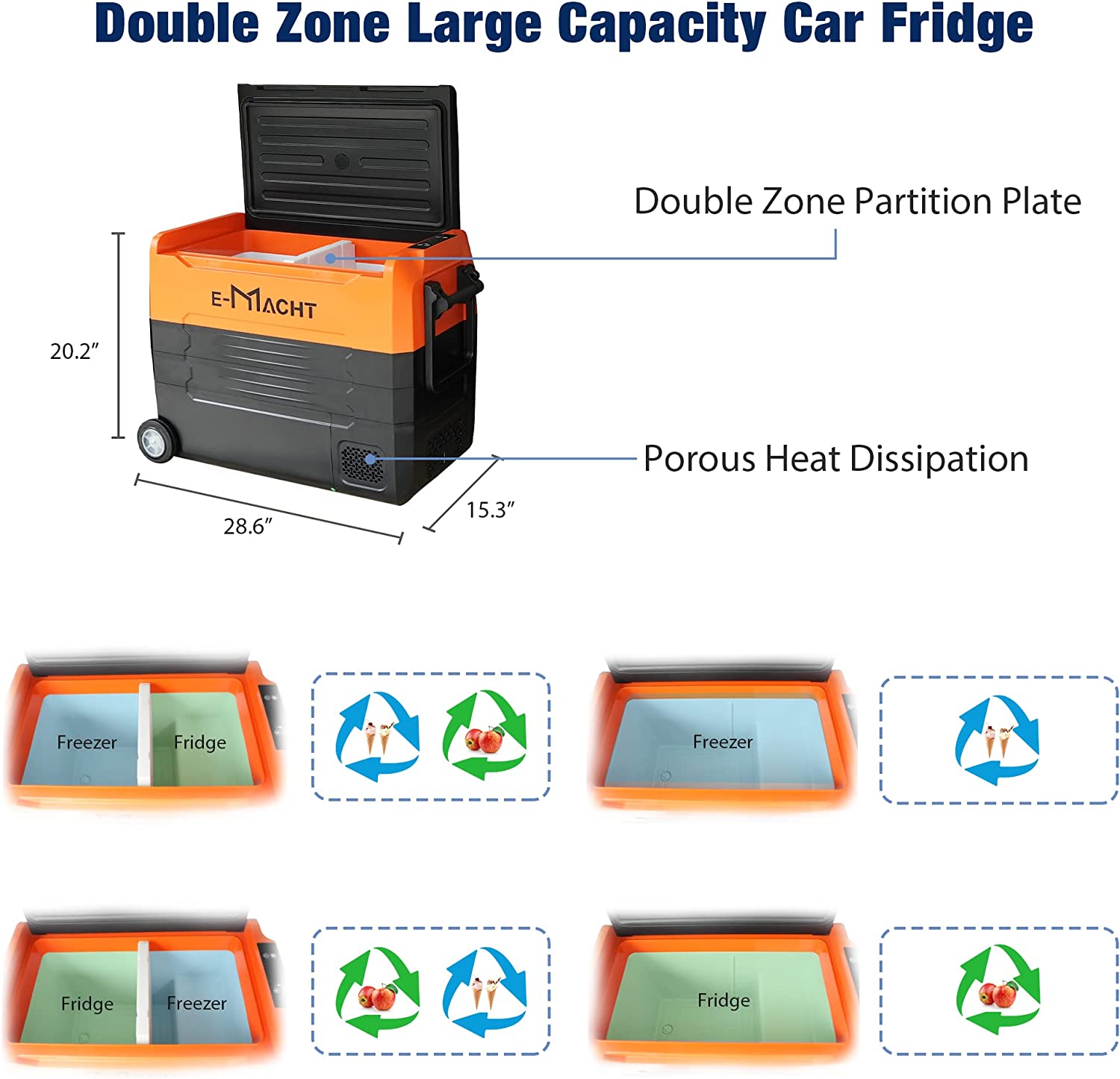 52 Quart Car Refrigerator 12Volt Portable Dual Zone Freezer WIFI APP Control RV Car Refrigerator with LED light, -4°F∽ 68°F