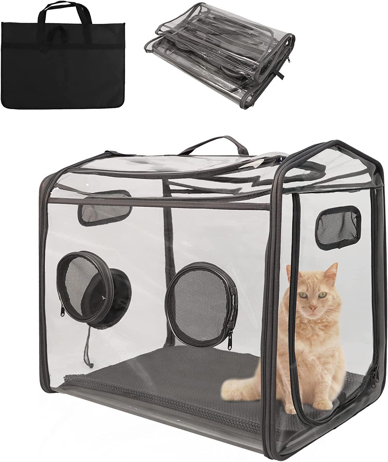 Pet Drying Box, Portable Cat Dryer Box, Foldable Pet Dryer Cage with Transparent PVC Material, Hands-Free, Dog Hair Drying Box - Bosonshop