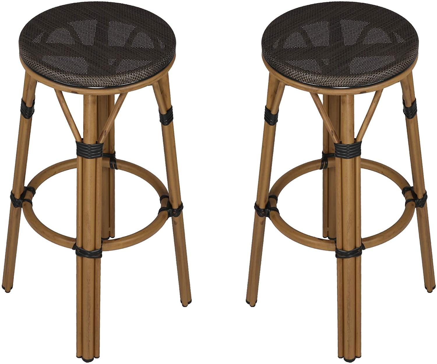 Kitchen Counter Stools with Foot Plate Black Dining Chair Set of 2 Bar Chair Modern Textile Fabric Breakfast High Stools for Kitchen Stool - Bosonshop