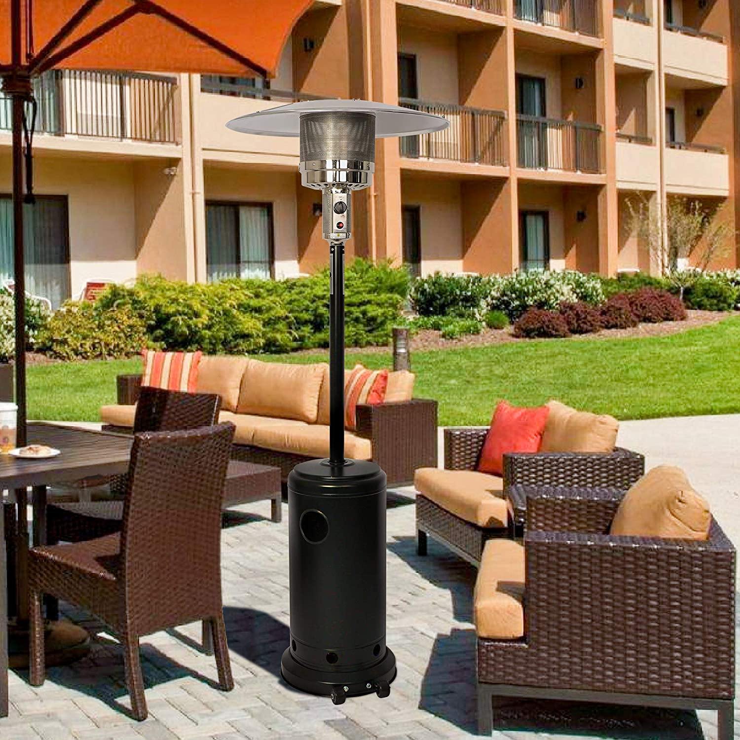 Outdoor Propane Heater Portable Patio Heater With Wheels 87 Inches Tall 36000 BTU for Commercial Courtyard (Black) - Bosonshop