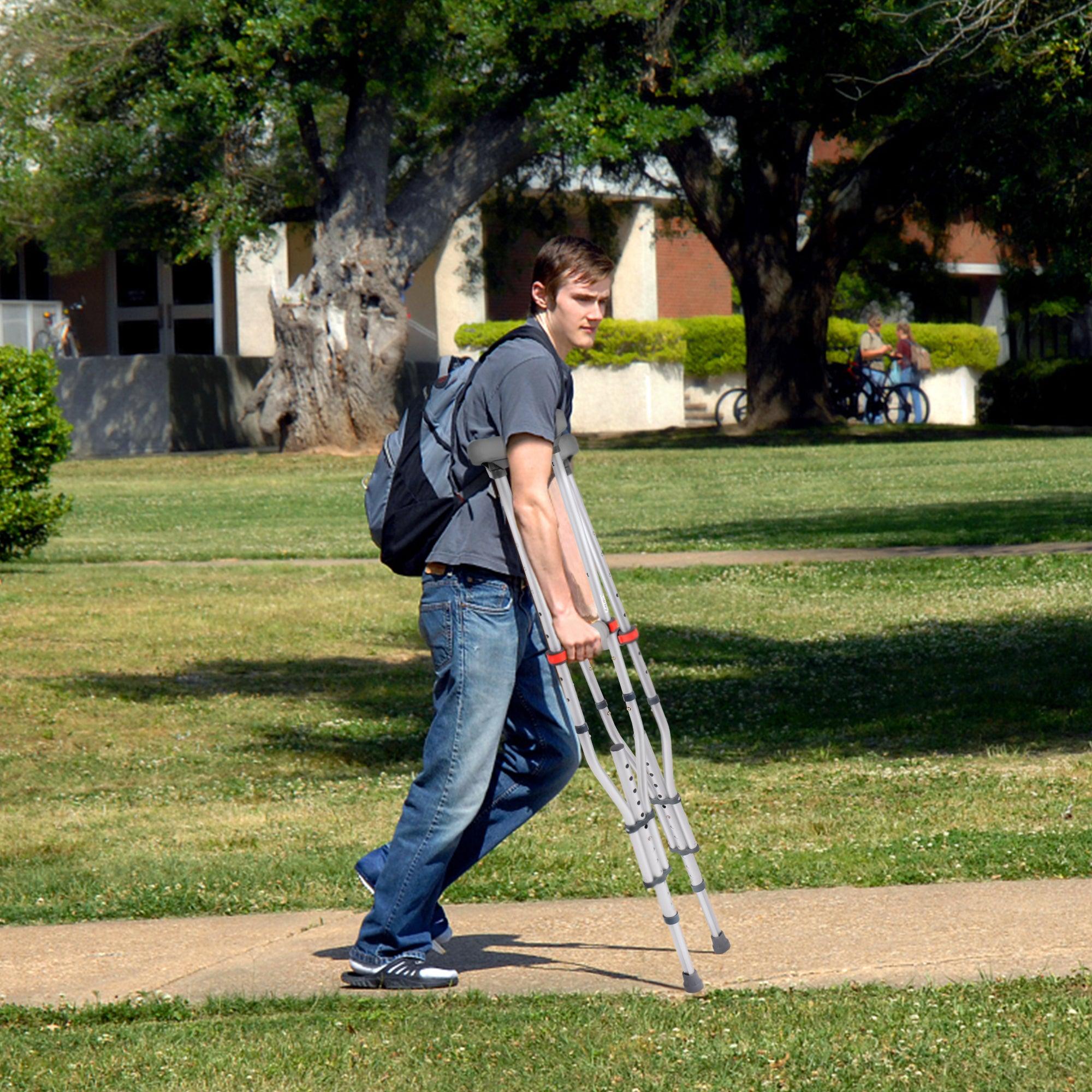 1 Pair Lightweight Adjustable Underarm Crutches with Underarm Pads Folding Aluminum, 8 Adjustable Height for 4'7" to 6'7" - Bosonshop