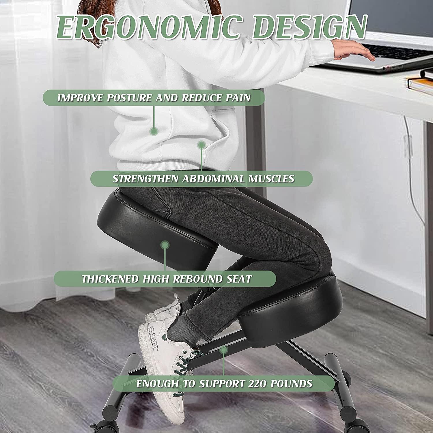 Adjustable Ergonomic Kneeling Chair Stool for Office and Home Angled seat with Lockable Wheel Support, 220LBS - Bosonshop
