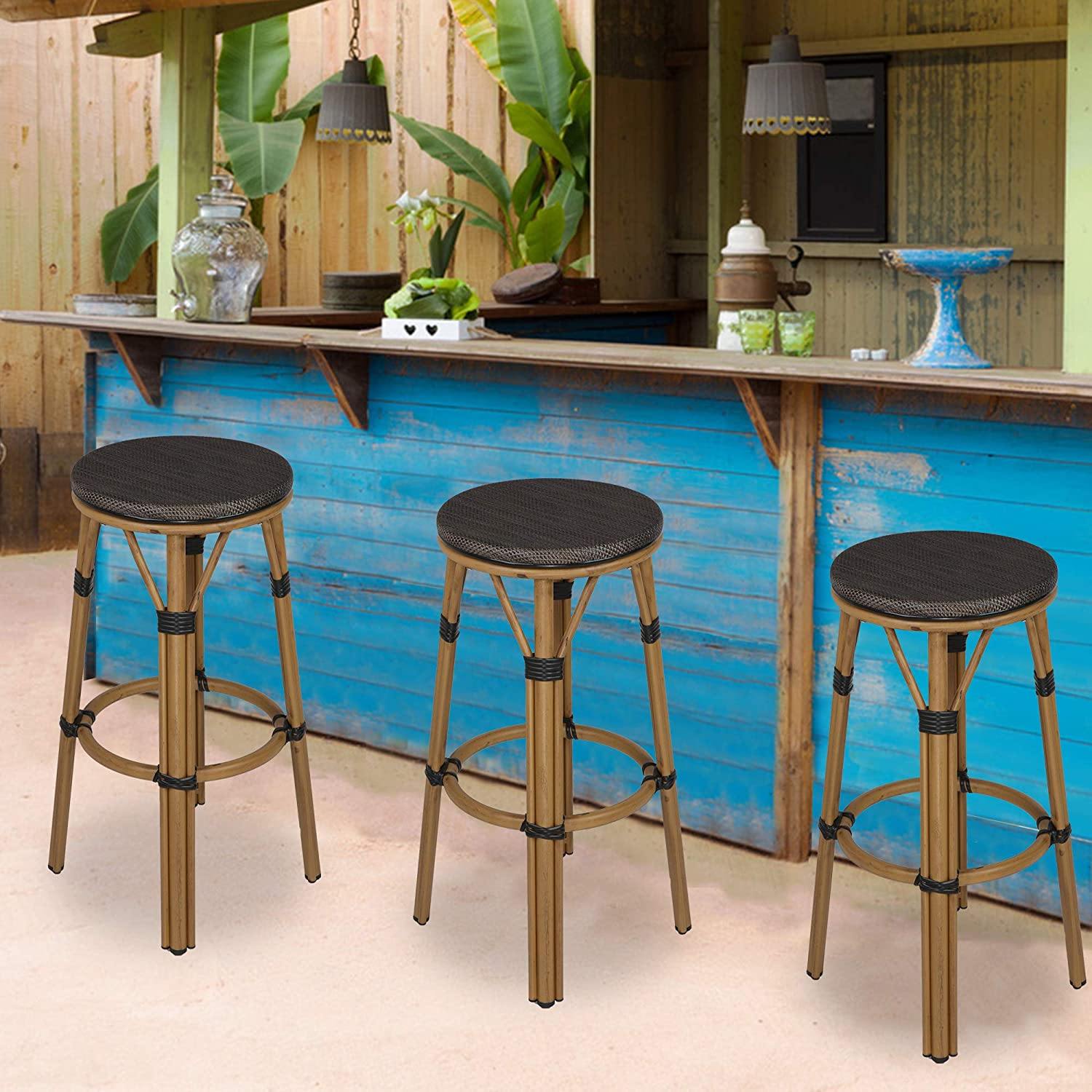 Kitchen Counter Stools with Foot Plate Black Dining Chair Set of 2 Bar Chair Modern Textile Fabric Breakfast High Stools for Kitchen Stool - Bosonshop