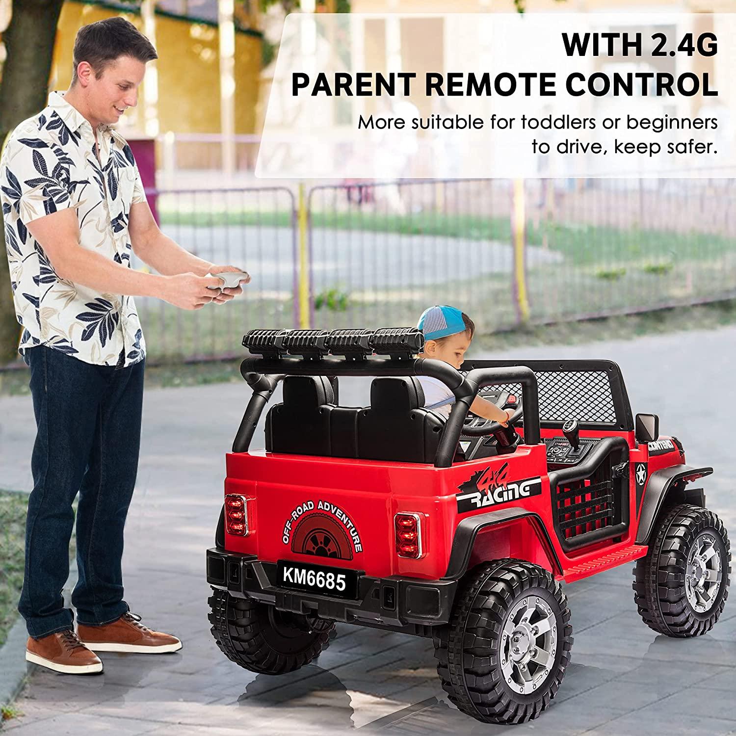 12V Electric Kids Ride On Car 2- Seat SUV Truck w/ Remote Control/ Spring Suspension/ LED Lights/ Bluetooth/ MP3 - Bosonshop