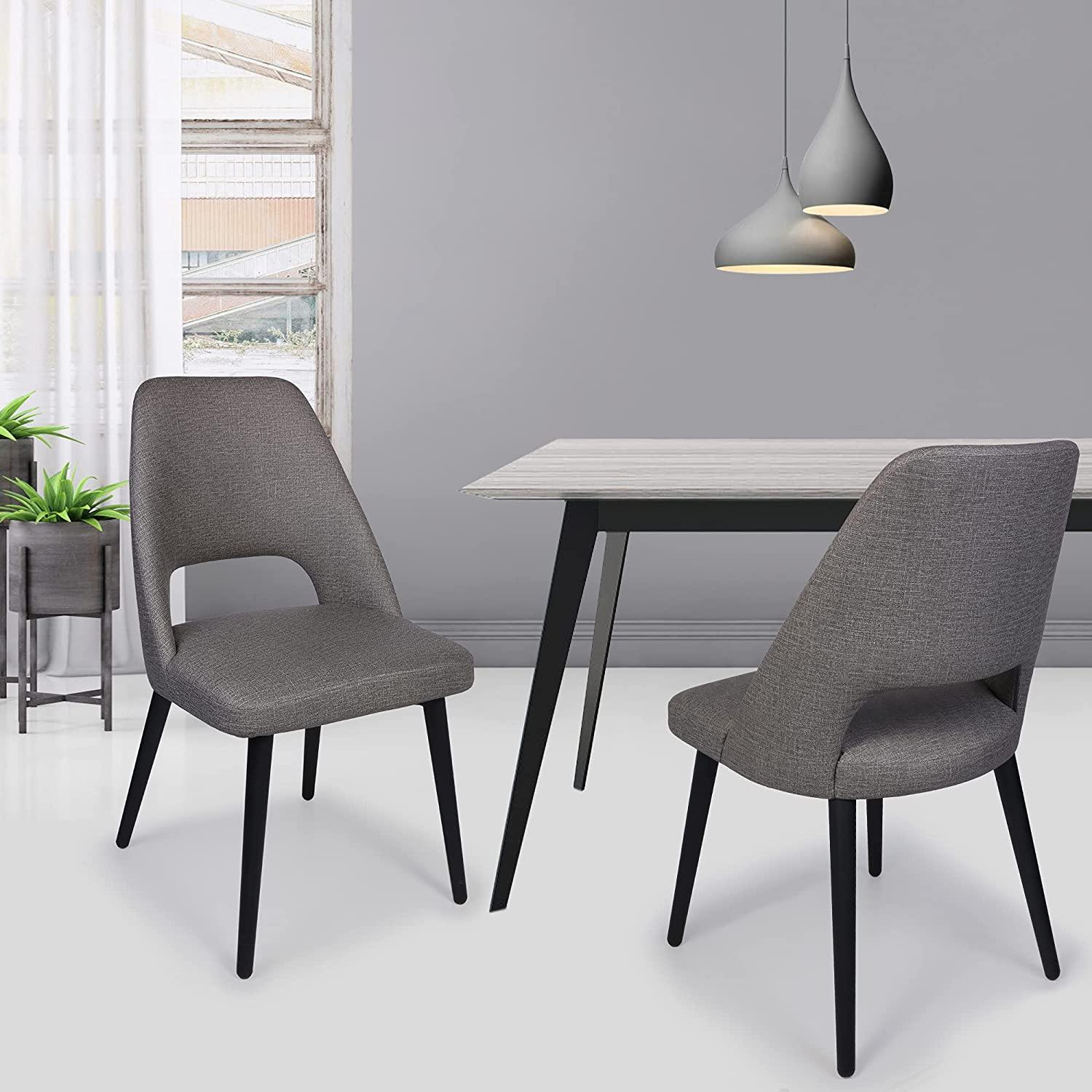 Set of 2 Modern Dining Room Chairs Heavy Duty Leather Chair with Upholstered Vinyl Seat, Grey - Bosonshop