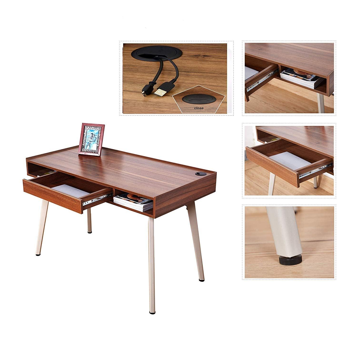 Bosonshop 47”Modern Computer Desk Workstation with Drawer PC Laptop Table, Brown