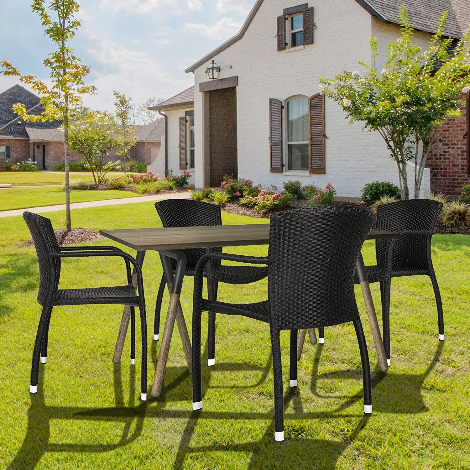 4PCS Outdoor Patio Furniture Leisure Chair Set Vintage Rattan Wicker Armchairs Rattan Dining Chair Set for Indoor & Outdoor, Black - Bosonshop