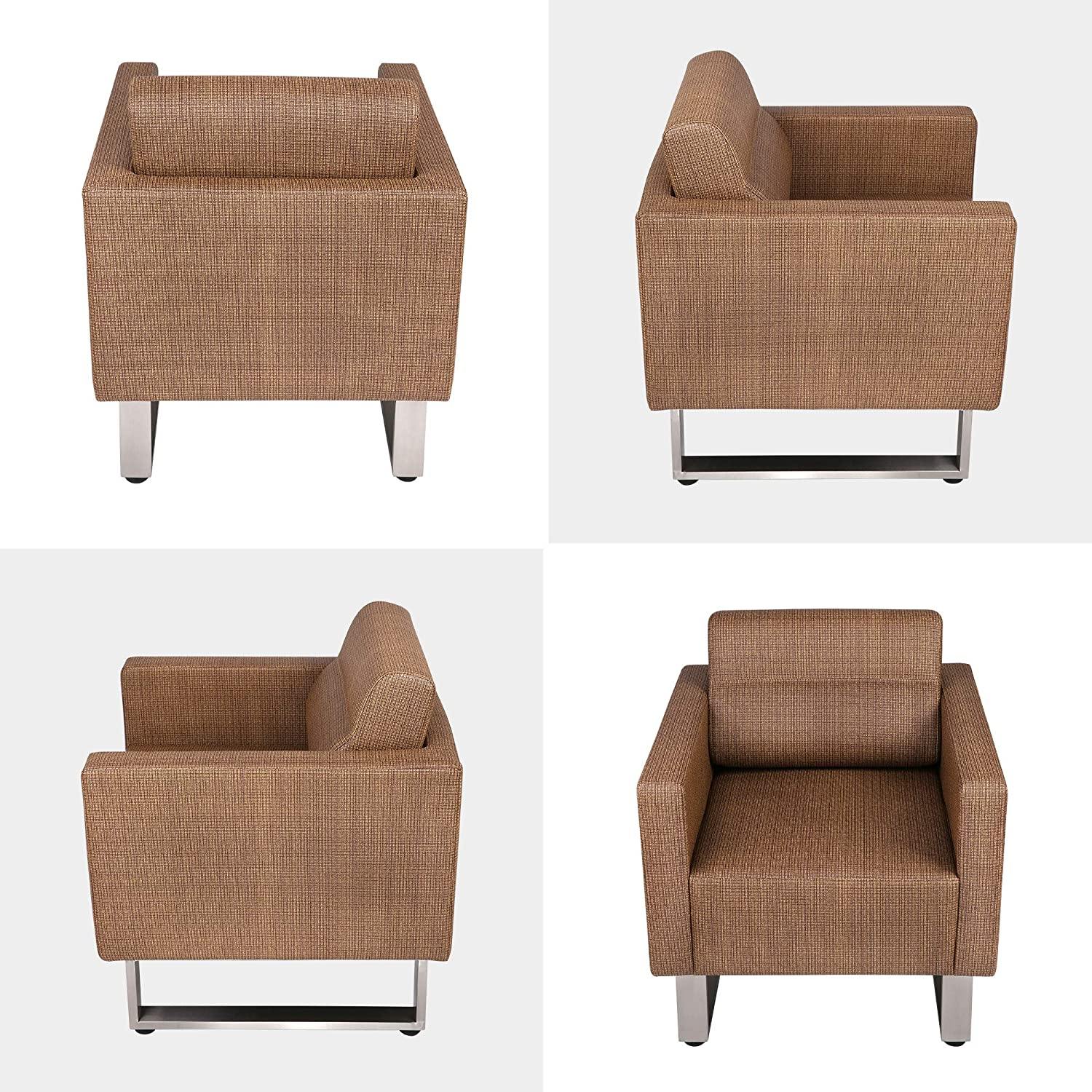 Modern Accent Chair PU Leather Club Sofa Upholstered Arm Chair Leisure Sofa with Cushion, Coffee - Bosonshop