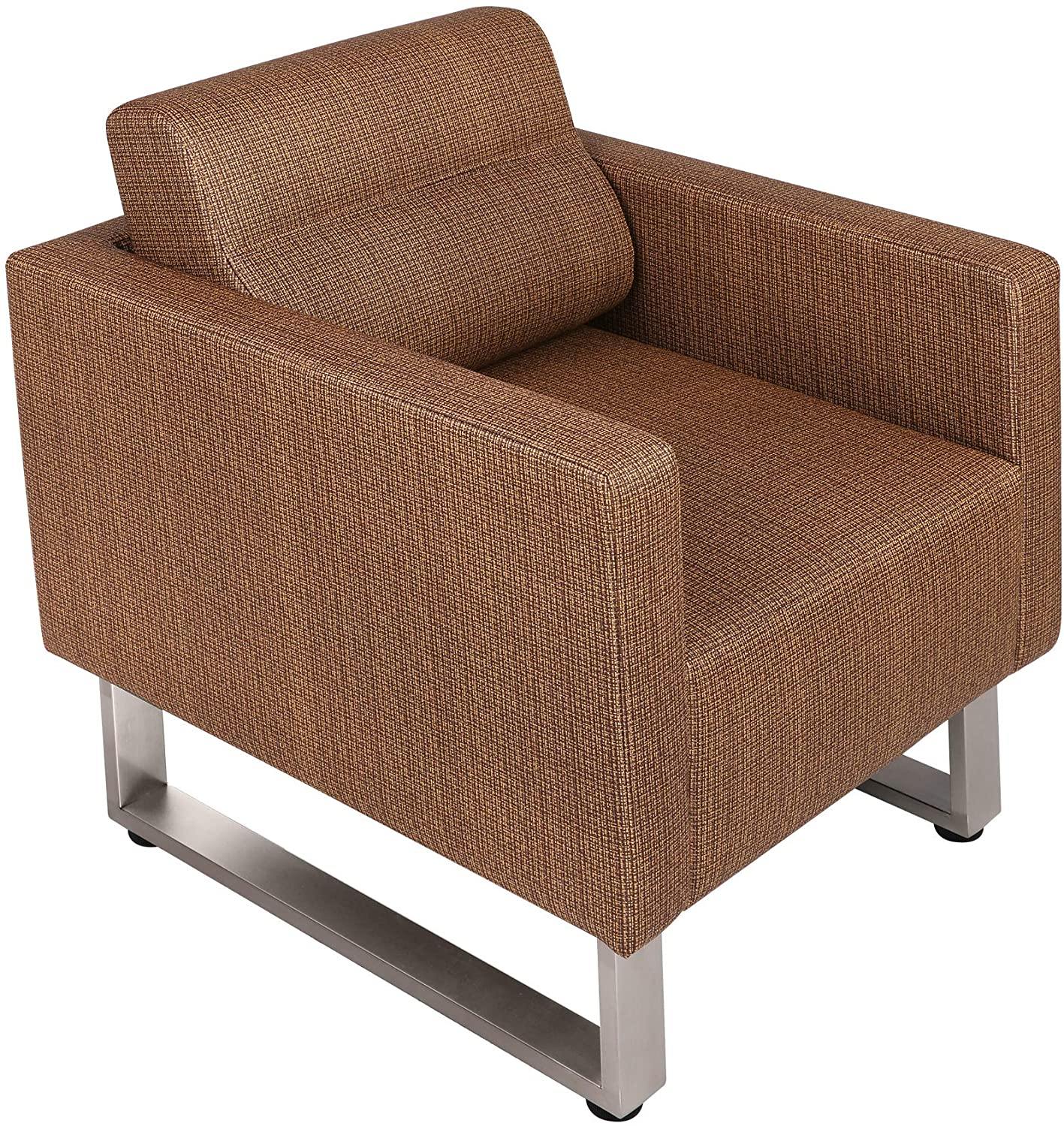 Modern Accent Chair PU Leather Club Sofa Upholstered Arm Chair Leisure Sofa with Cushion, Coffee - Bosonshop