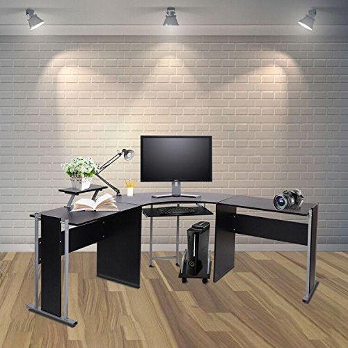 Bosonshop 72” L-Shaped Office Desk Corner Computer Desk Laptop Study Table Workstation with CPU Stand PC Keyboard Tray