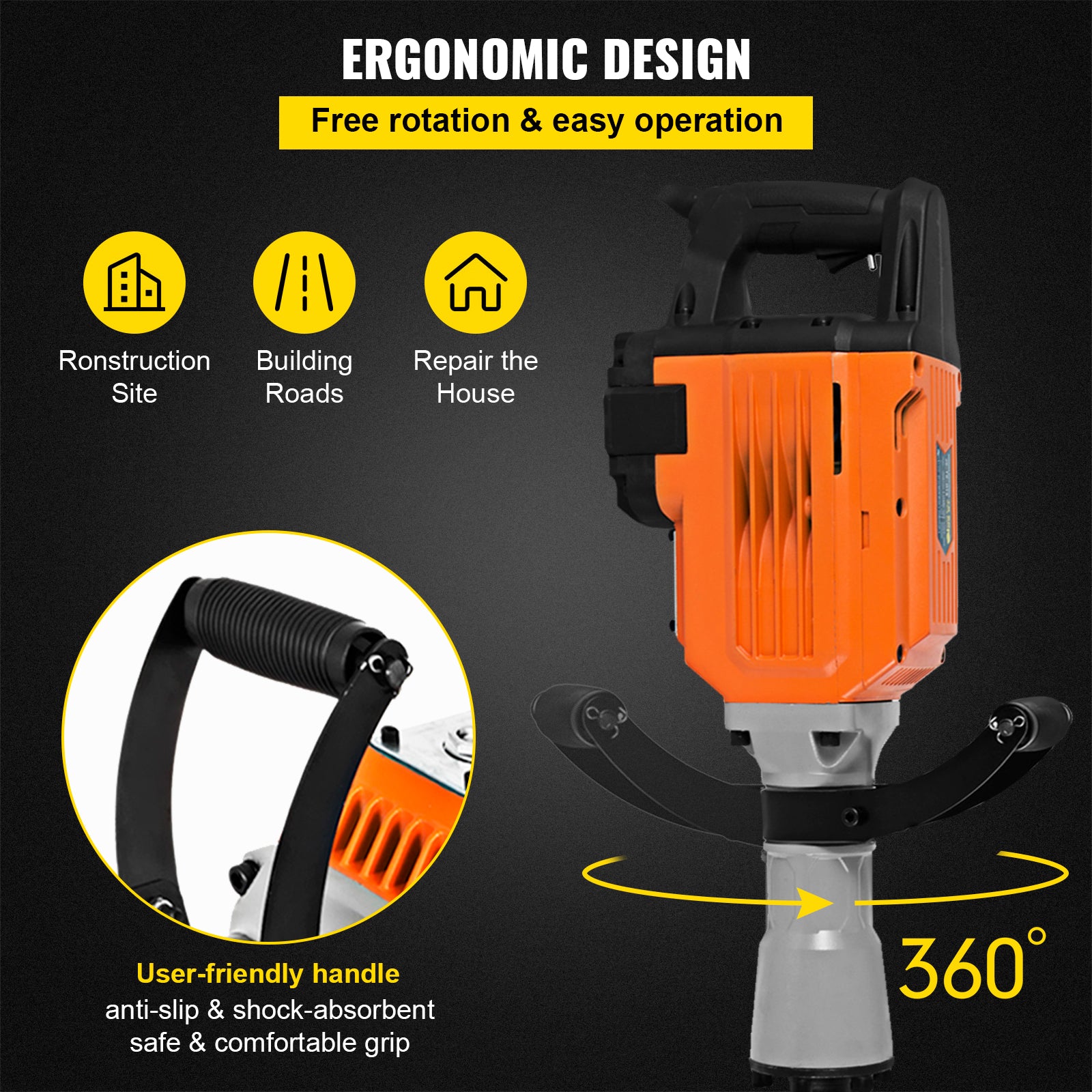 (Out of Stock) Multifunctional Rotary Hammer 3600W Ground Breaking Concrete Electric Hammer Tool Impact Drill