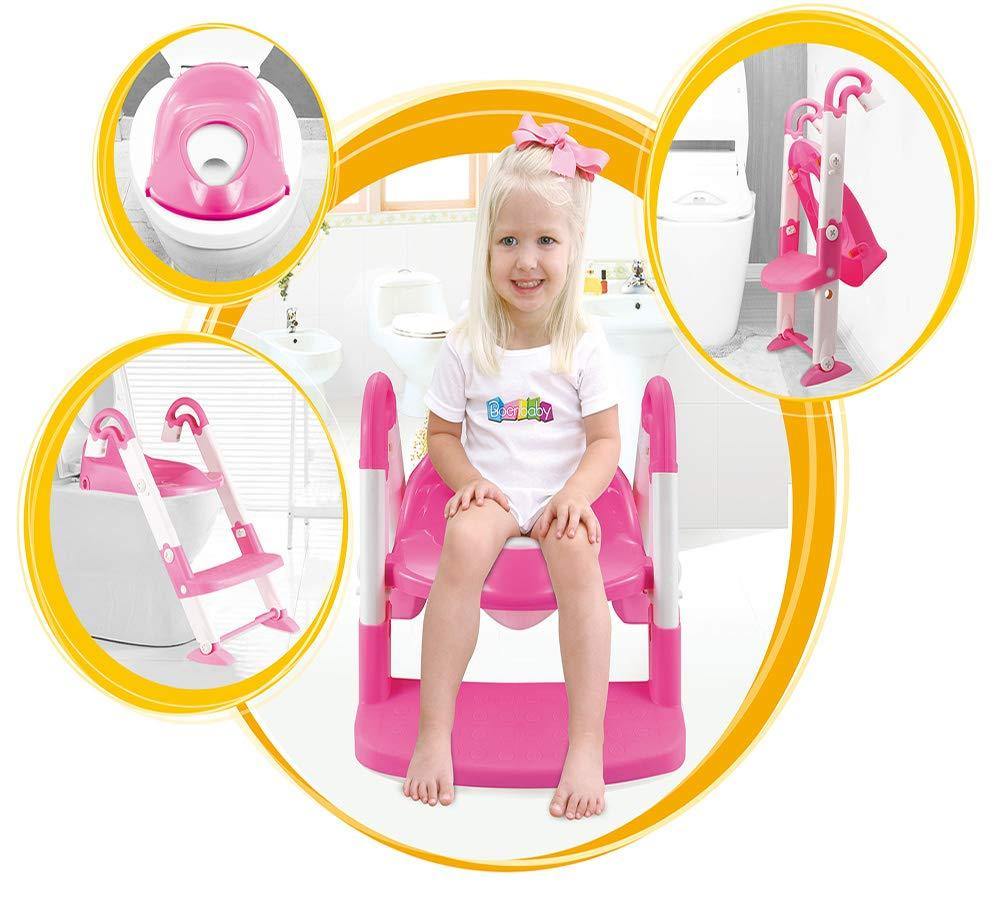 Bosonshop Kid’s 3 in 1 Potty Training Toilet Seat with Adjustable Ladder, Pink