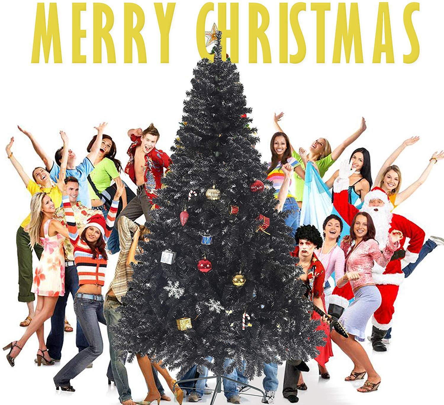 Bosonshop 7' Premium Artificial Christmas Tree with Solid Metal Stand, Festive Indoor and Outdoor Decoration, Black