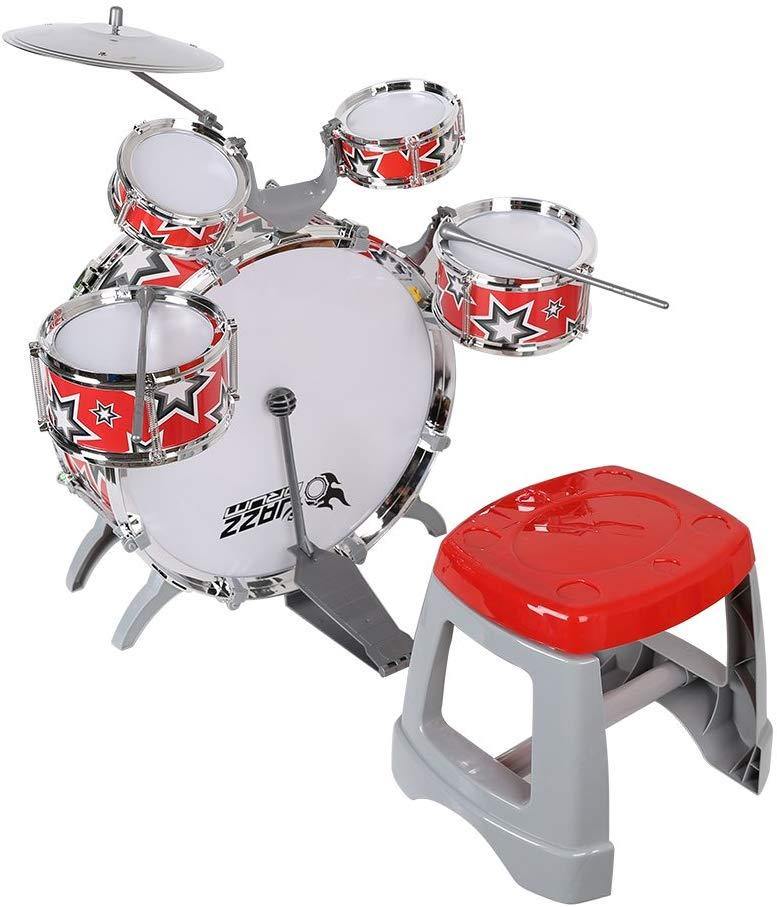 Bosonshop Kid's Jazz Musical Instrument Drum Play Set with 5 Drums and 1 Chair