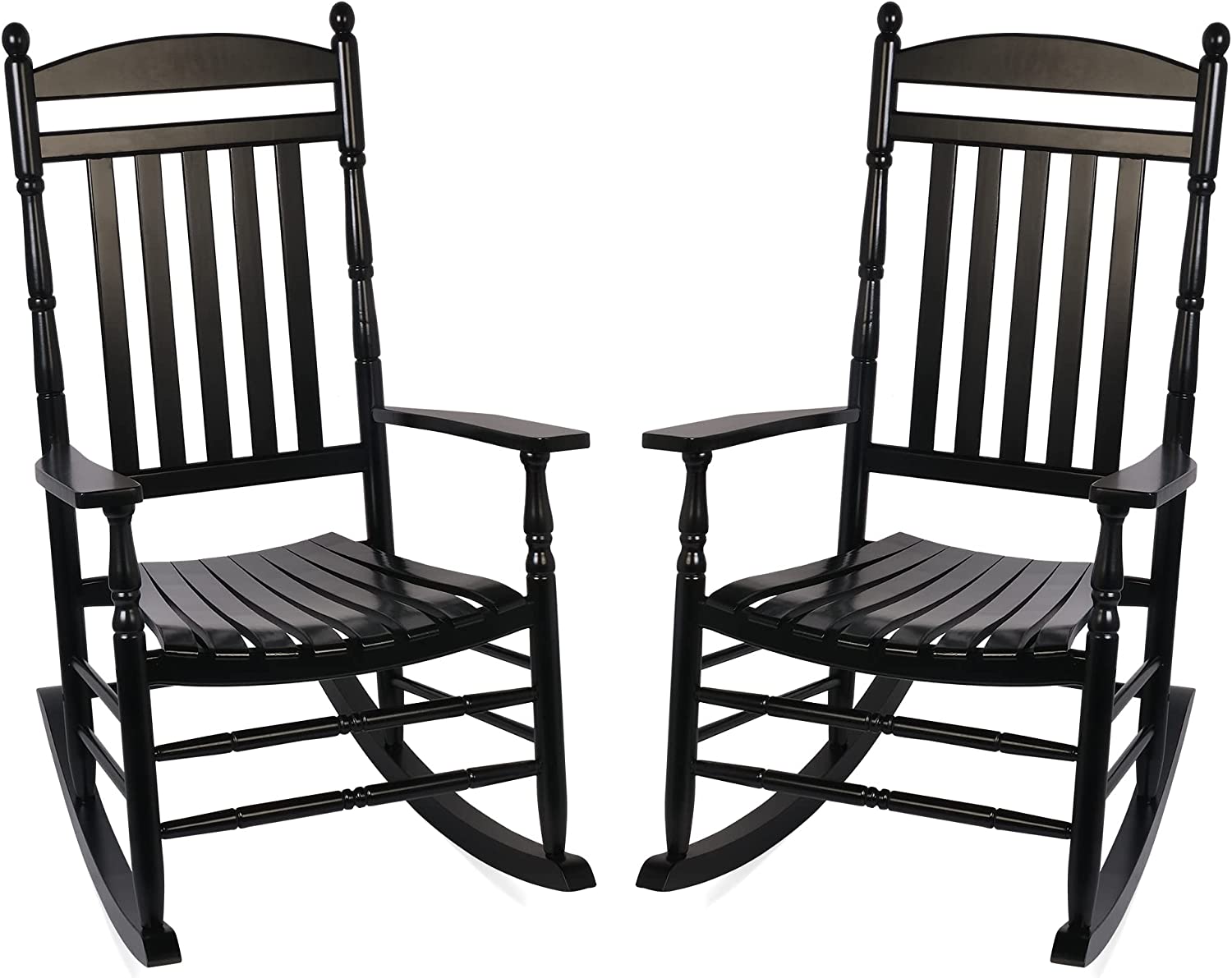 Set of 2 Outdoor Rocking Chairs, Outdoor Indoor Oversized Patio Rocker Chair High Back Rocker, Black