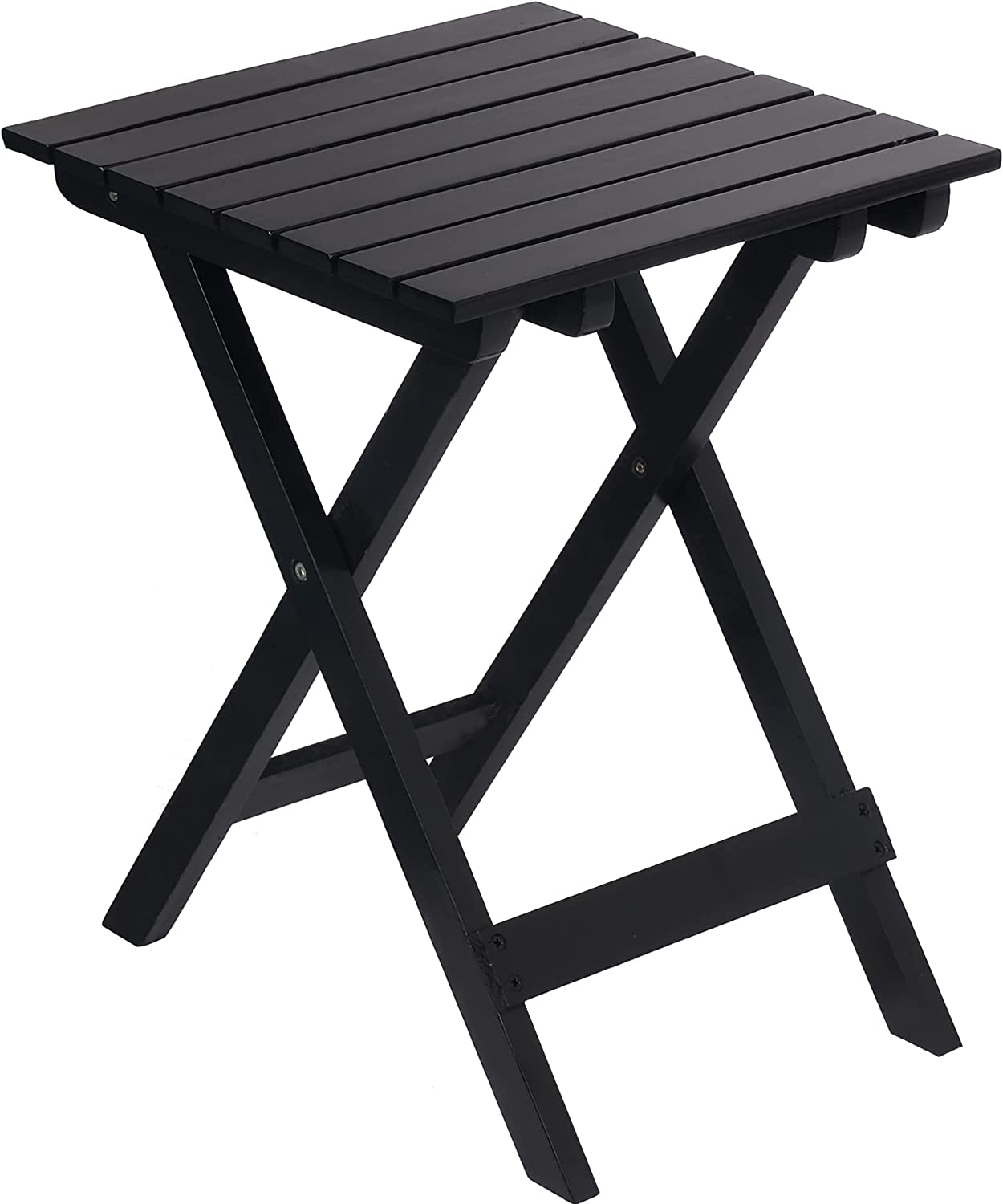 Outdoor Wooden Folding Square Side Table, Portable Lounge End Table, Black