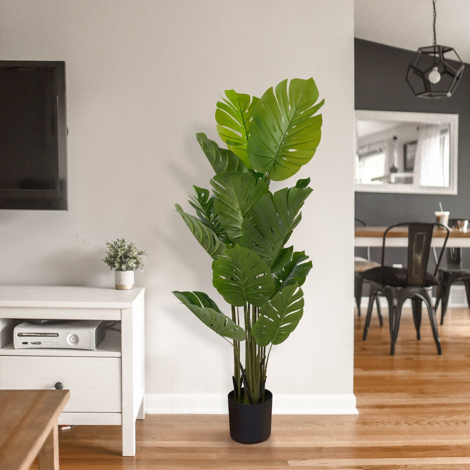 5' Artificial Monstera Plant in Pot Tree with 15 Decorative Leaves Faux Plant with Pot