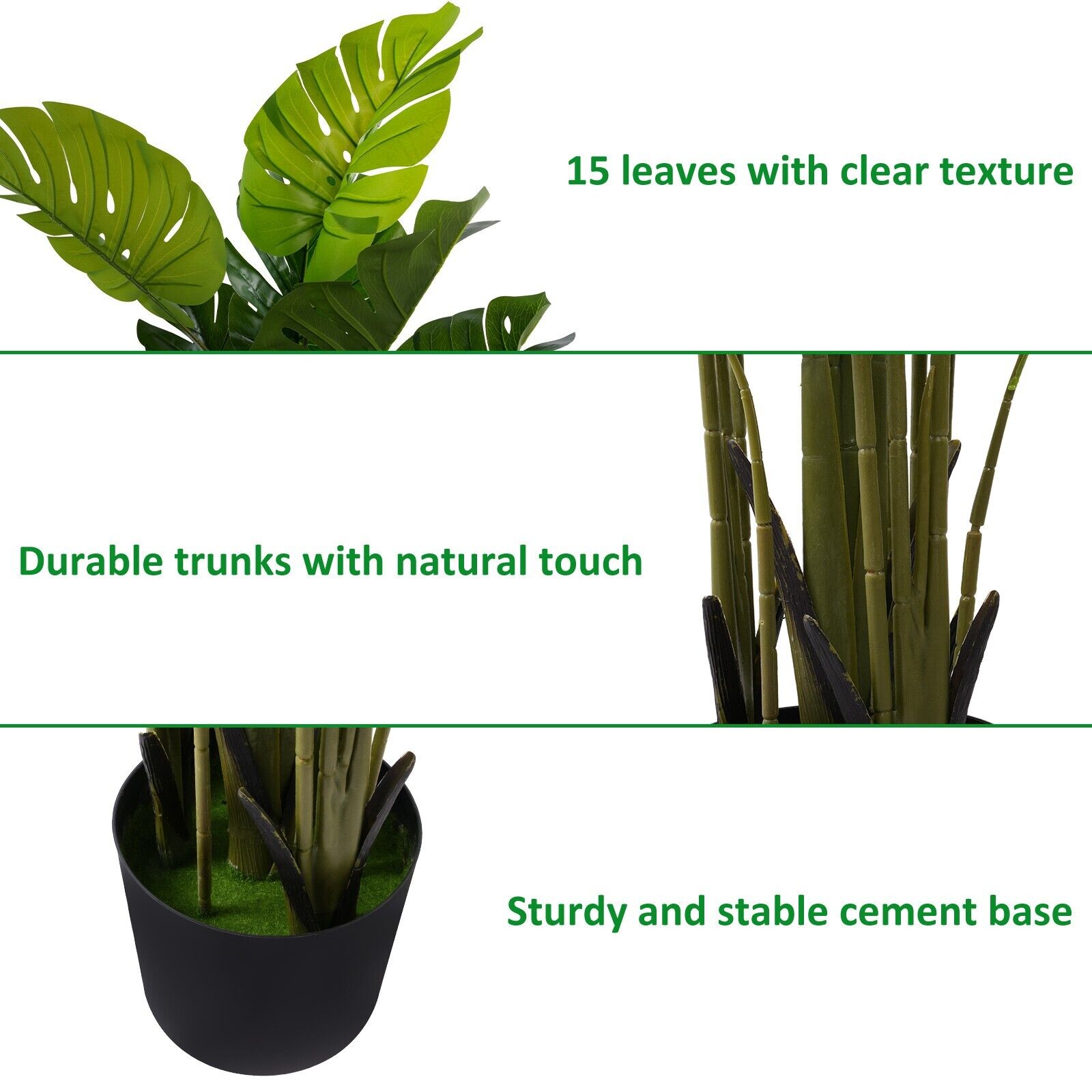 5' Artificial Monstera Plant in Pot Tree with 15 Decorative Leaves Faux Plant with Pot