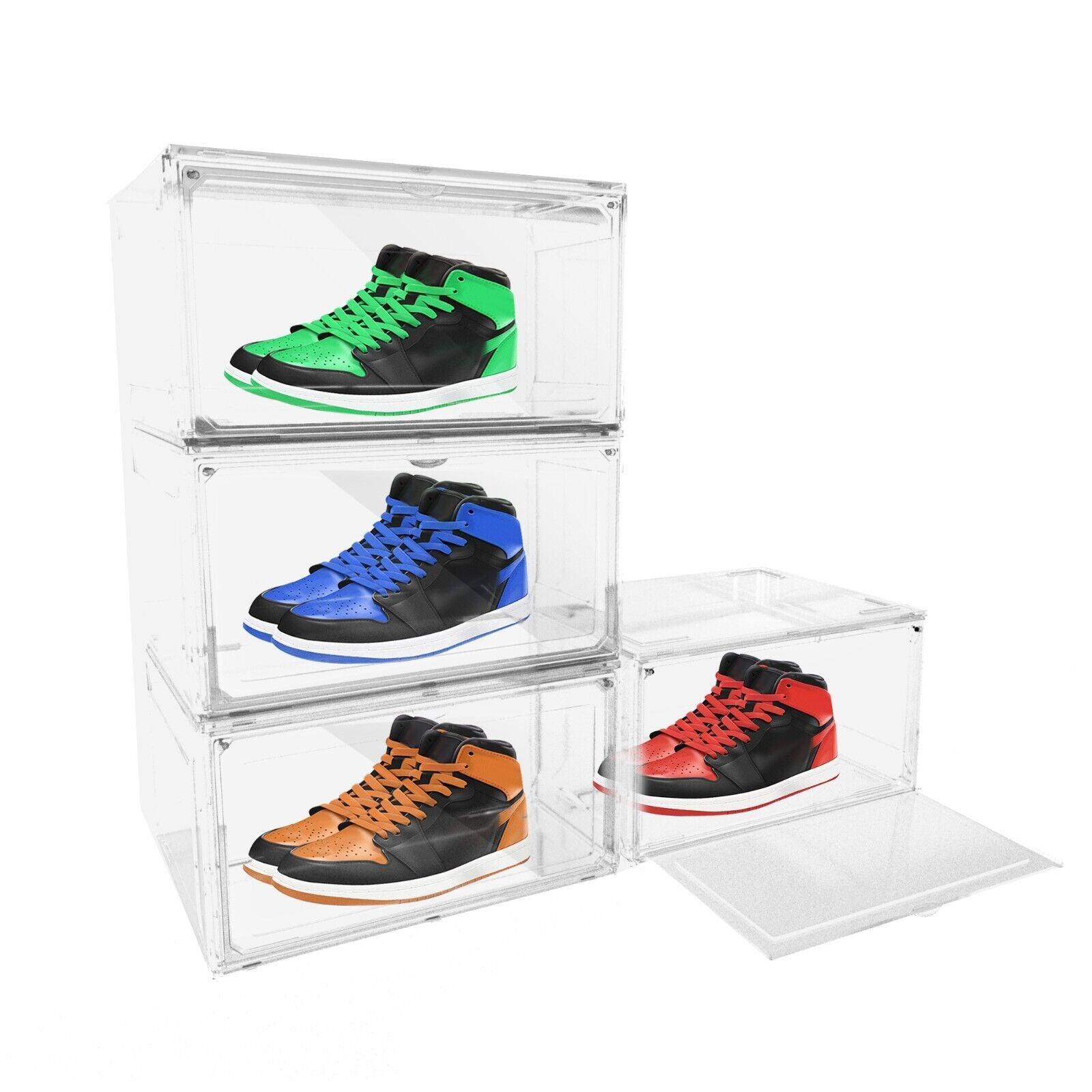 4 Packs Magnetic Stackable Shoe Storage Box Sneaker Container PET Display - Bosonshop