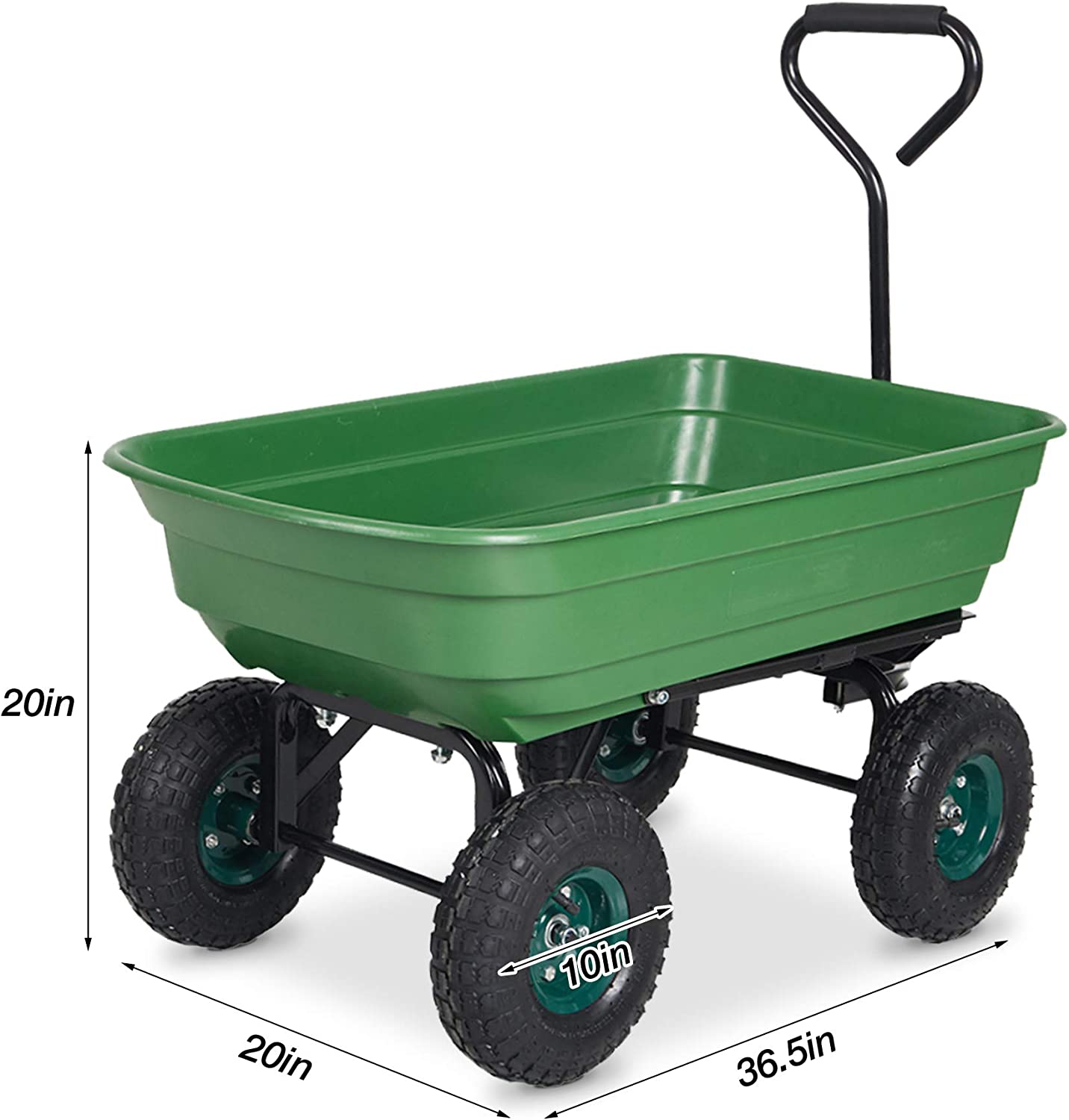 (Out of Stock) Folding Utility Wagon Poly Garden Dump Cart with Steel Frame and 10-Inch Pneumatic Tires, 550lbs Capacity, Green