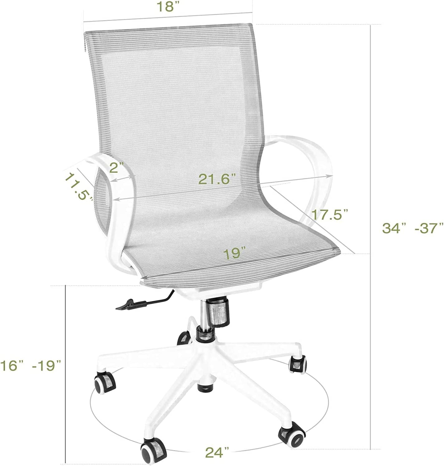 Office Mesh Chair Ergonomic Desk Chair with Armrest and 5 Swivel Casters