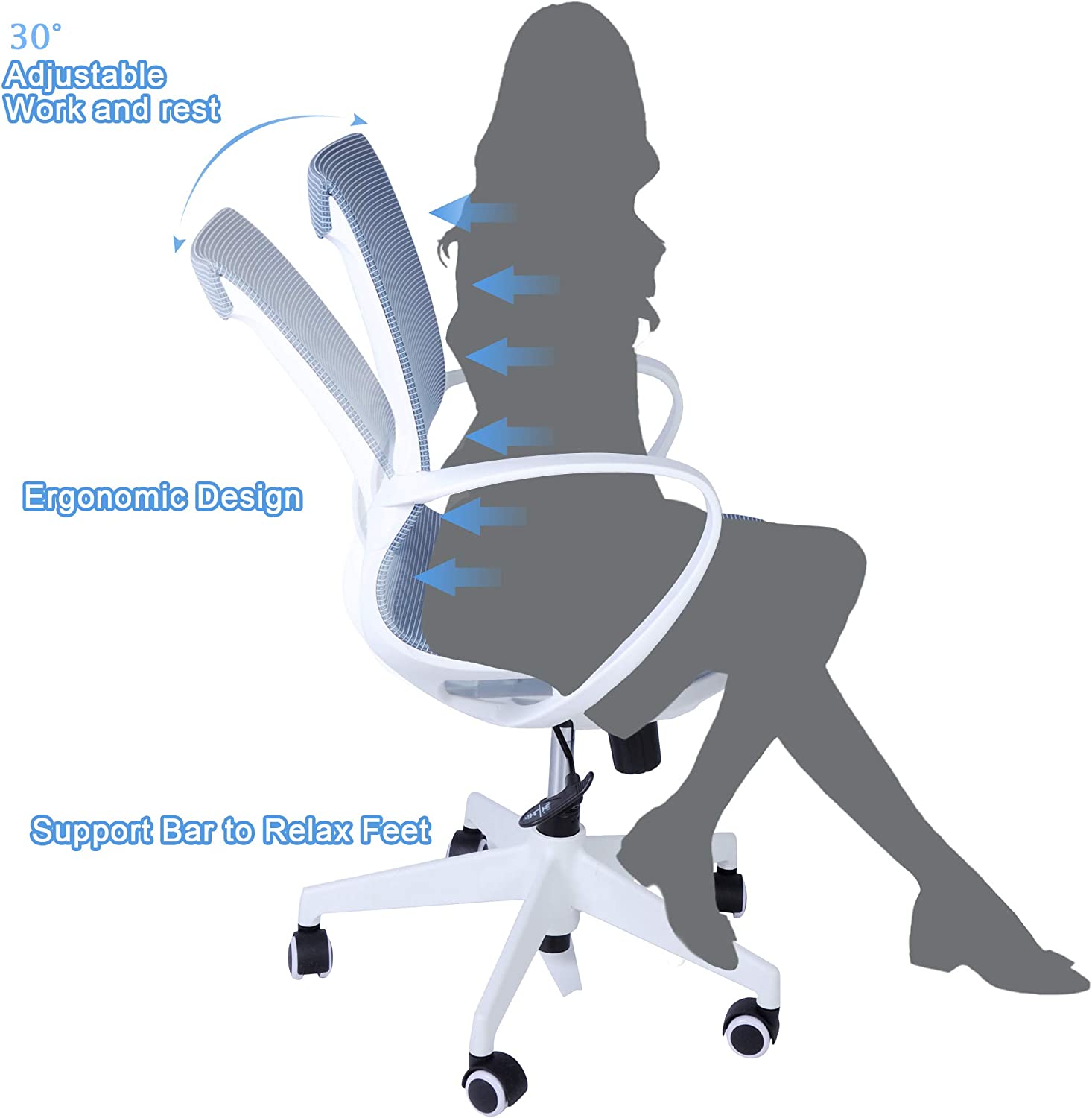 Adjustable Mesh Office Computer Chair with Ergonomic Mid Back Design Swivel Desk Task Chair with Armrest for Working Meeting (Blue)