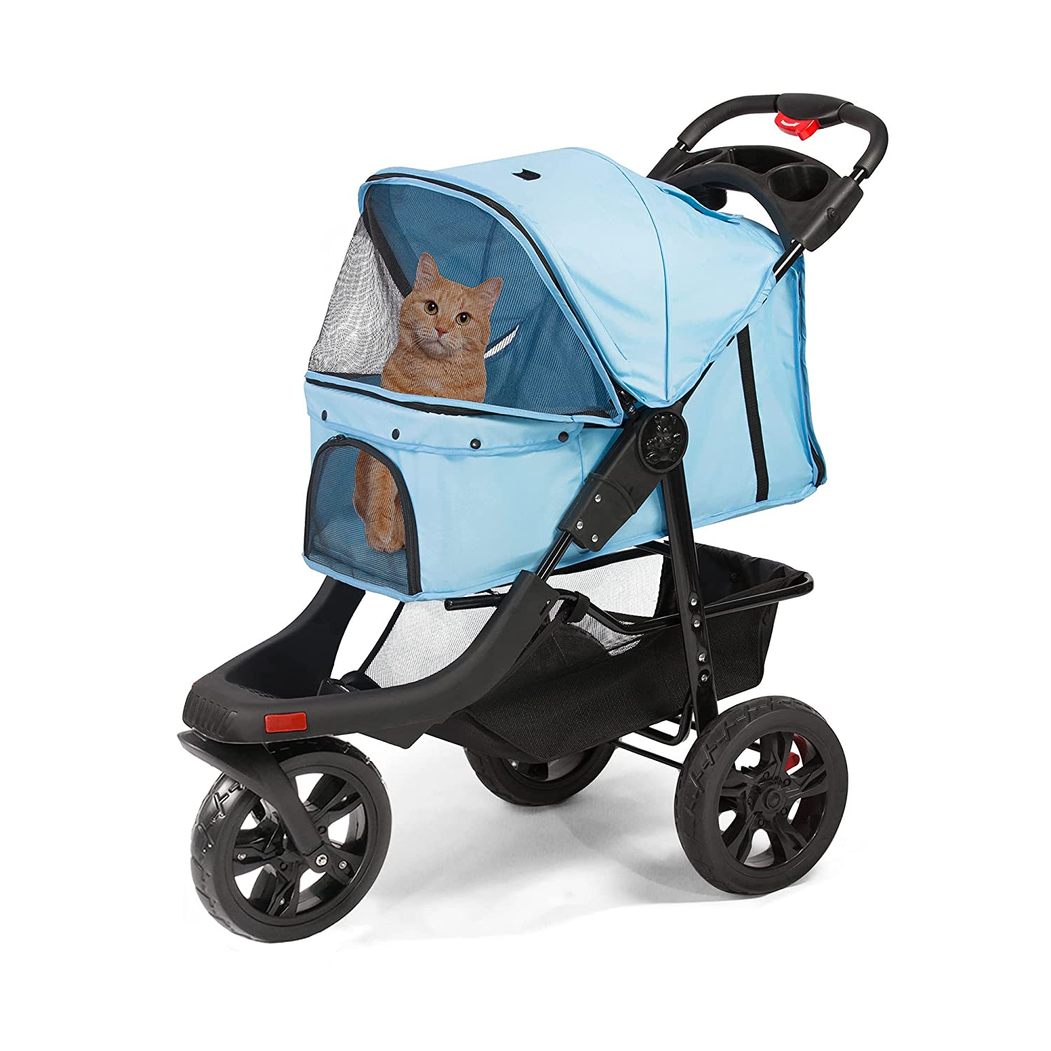 3-Wheels pet Stroller, Foldable Jogger Pet Stroller with Storage Basket