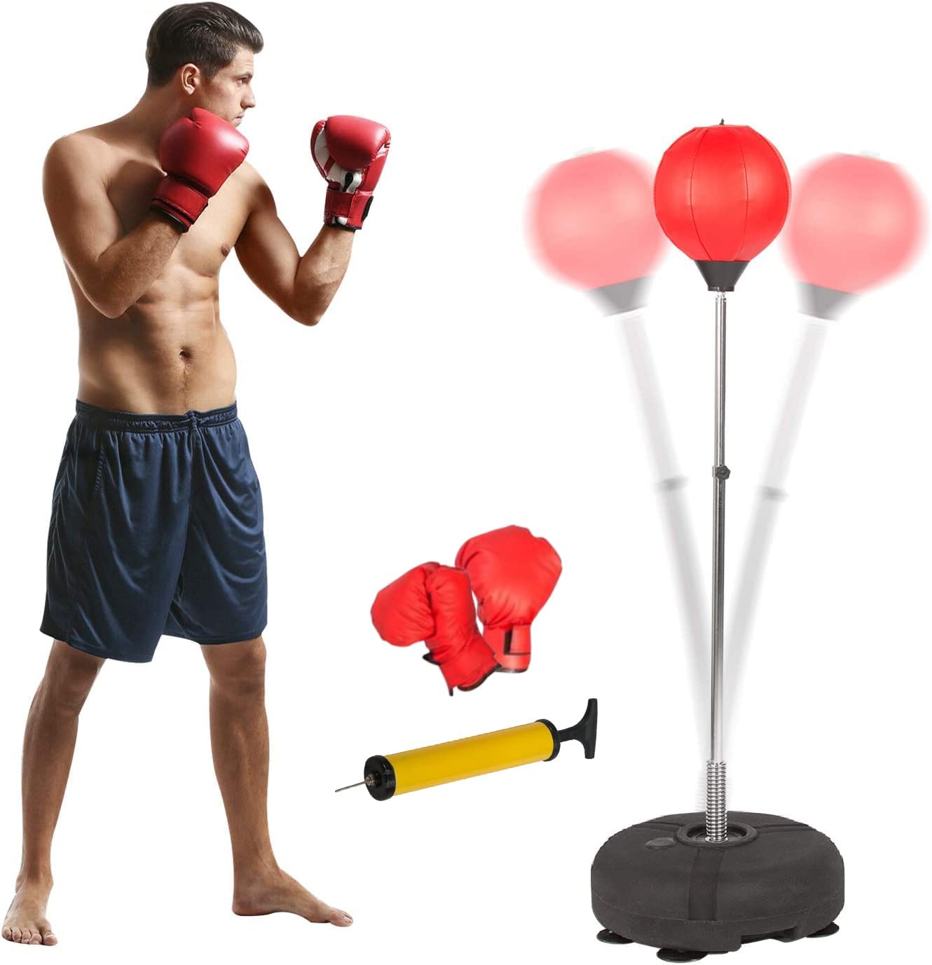 (Out of Stock) Freestanding Reflex Bag Height Adjustable Punching Bag Boxing Ball Set w/ Boxing Gloves