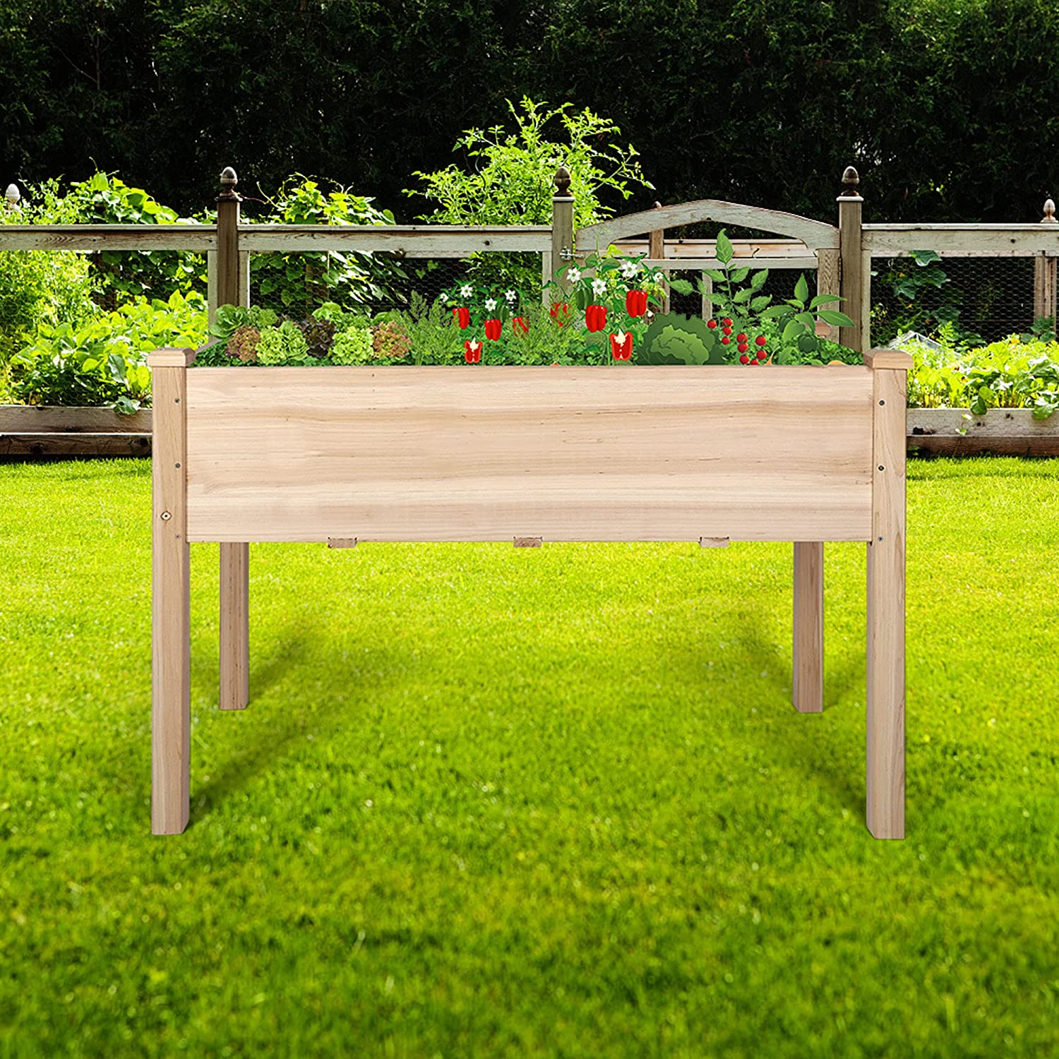 Wooden Raised Garden Bed 47.2" x 21.6" x 29.5" Elevated Wood Planter Box with Legs - Bosonshop