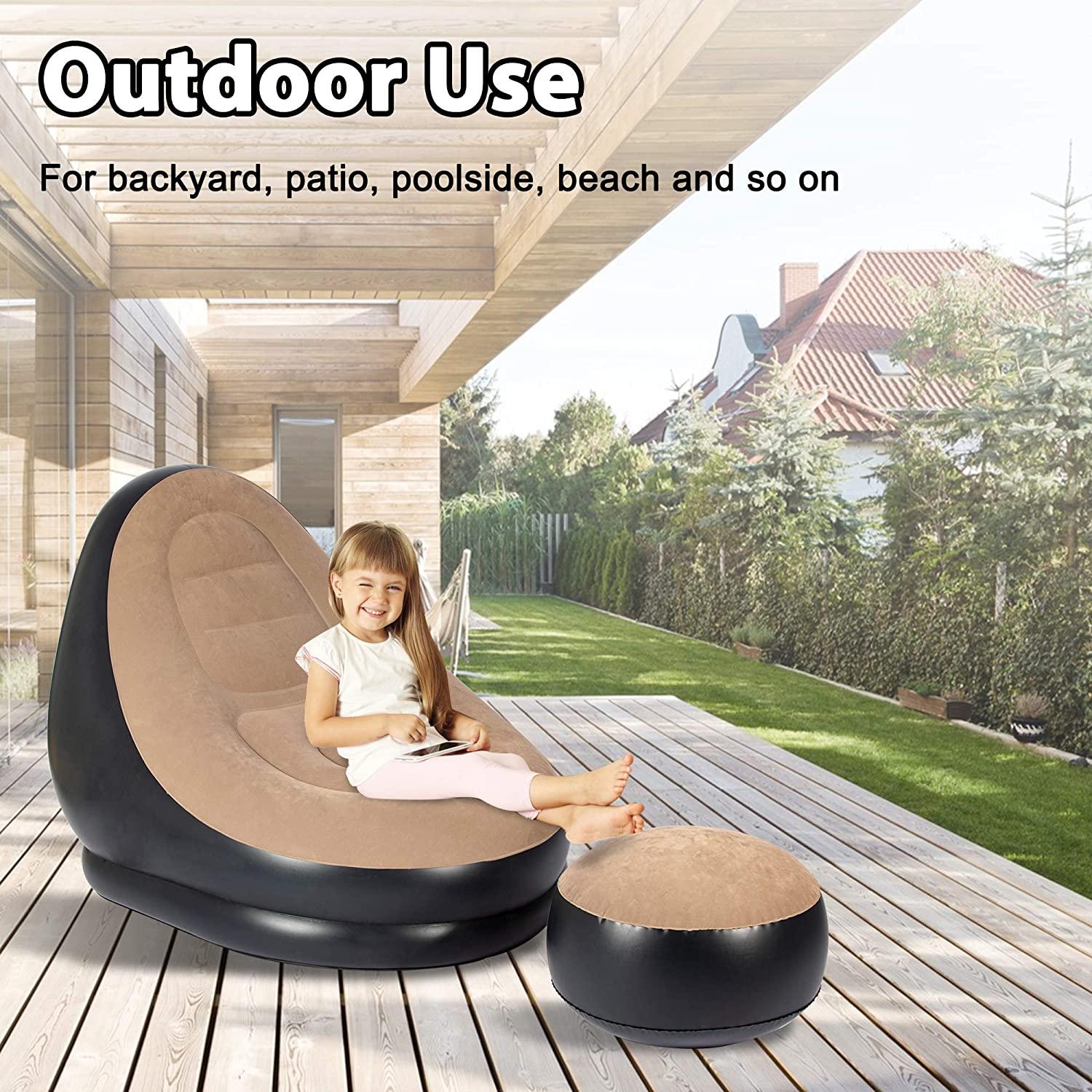 Blow Up Lounger Chair for Kids and Family with Ottoman - Portable Air Lazy Sofa Set - Bosonshop