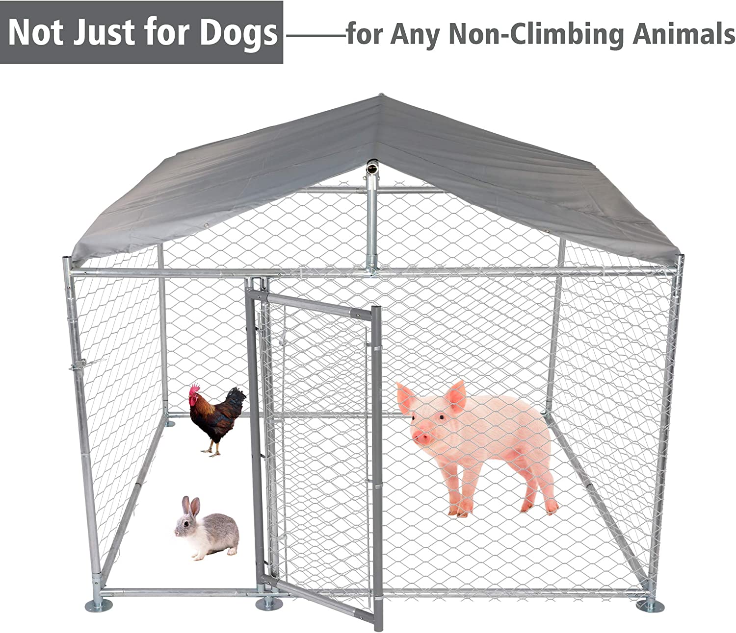 Outdoor Dog Kennel Galvanized Mesh Steel Dog Chain Link Fence Playpen with Cover 6.5x6.5x5ft