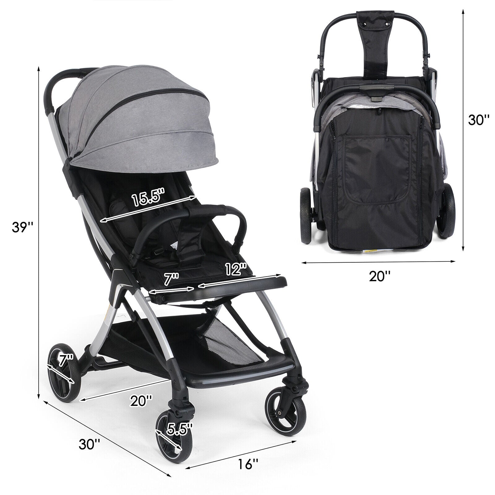 (Out of Stock) Lightweight Baby Stroller w/ Adjustable Canopy & Reclining Seat, One-Hand Quick Folding Stroller