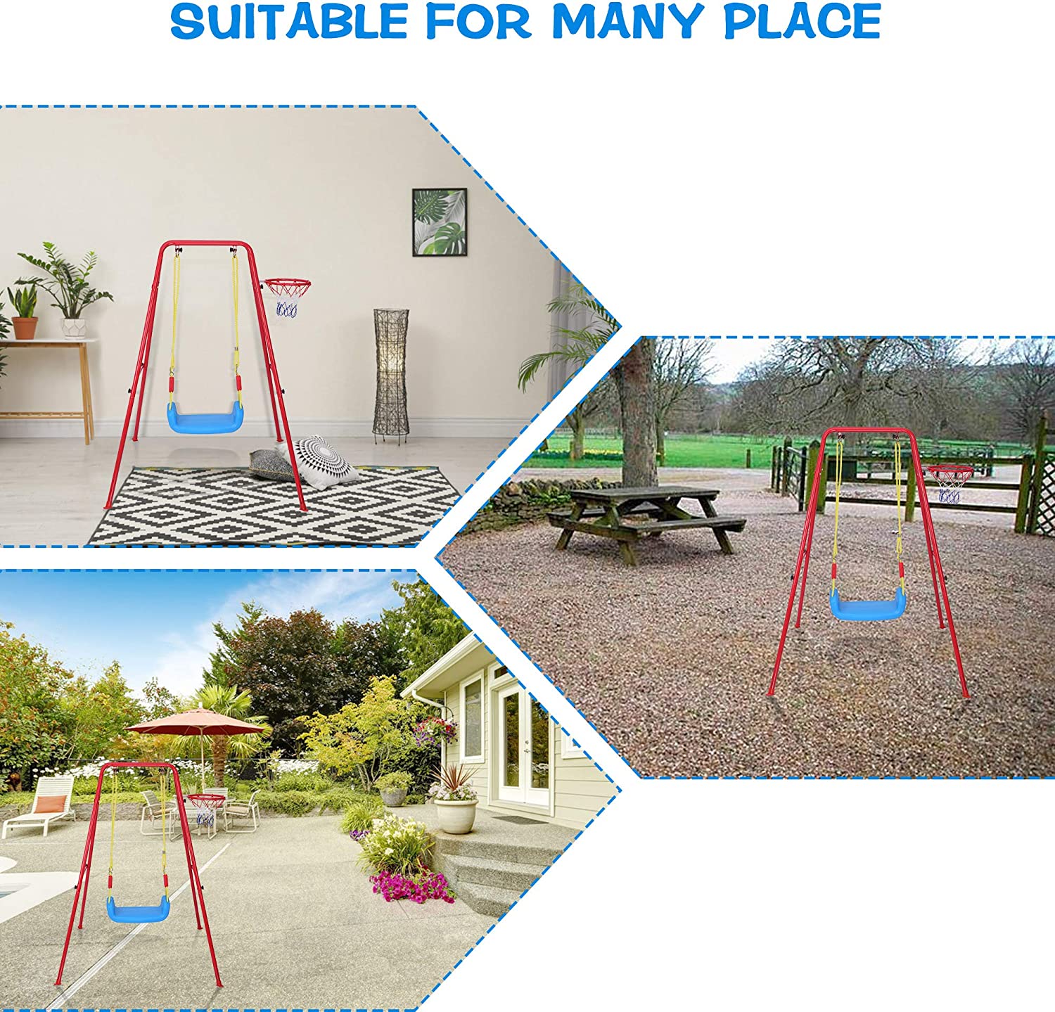 2 in 1 Metal Swing & Basketball Toddler Swing Set Kids Outdoor/Indoor Swing Seat Playset