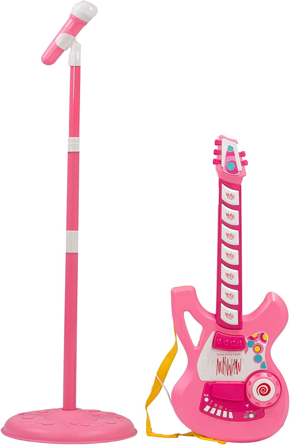(Out of Stock) Kids Electric Guitar Beginner Kits Play Set with Microphone Speaker and Stand, Pink