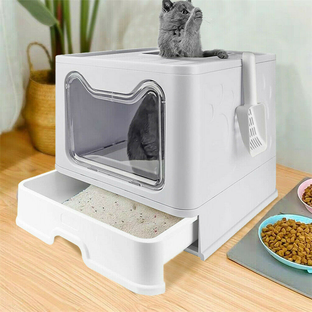 (Out of Stock) Top Entry Foldable Cat Litter Box Cats Toilet with Cat Litter Scoop