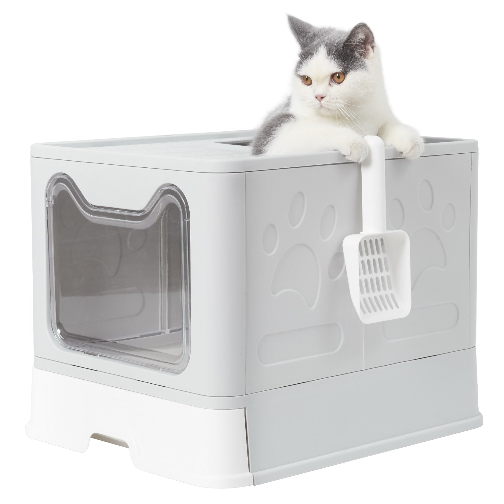 (Out of Stock) Top Entry Foldable Cat Litter Box Cats Toilet with Cat Litter Scoop