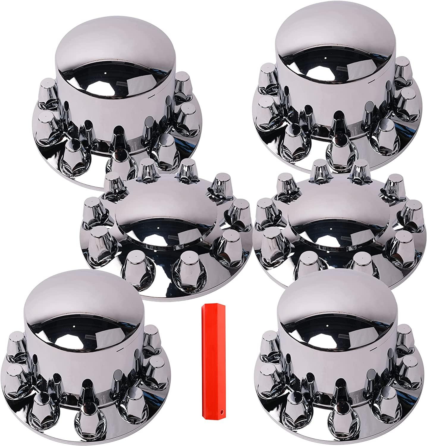 6 Complete Chrome Axle Hub Cover Kit with Standard Lug Nut Covers - Bosonshop