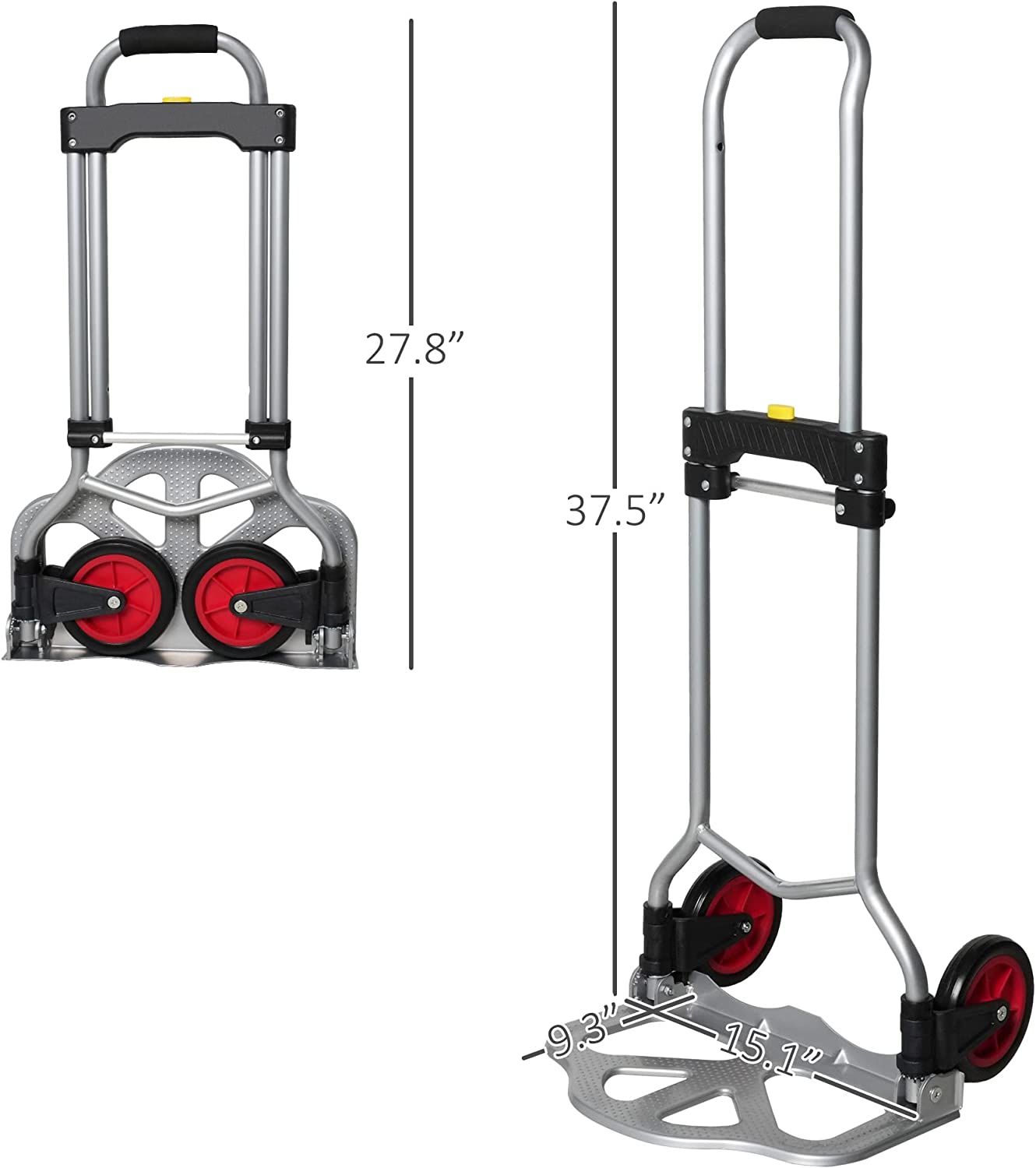 Aluminum Alloy Heavy Duty Hand Dolly Cart, Folding Hand Truck with 2 Wheel with Telescoping Handle