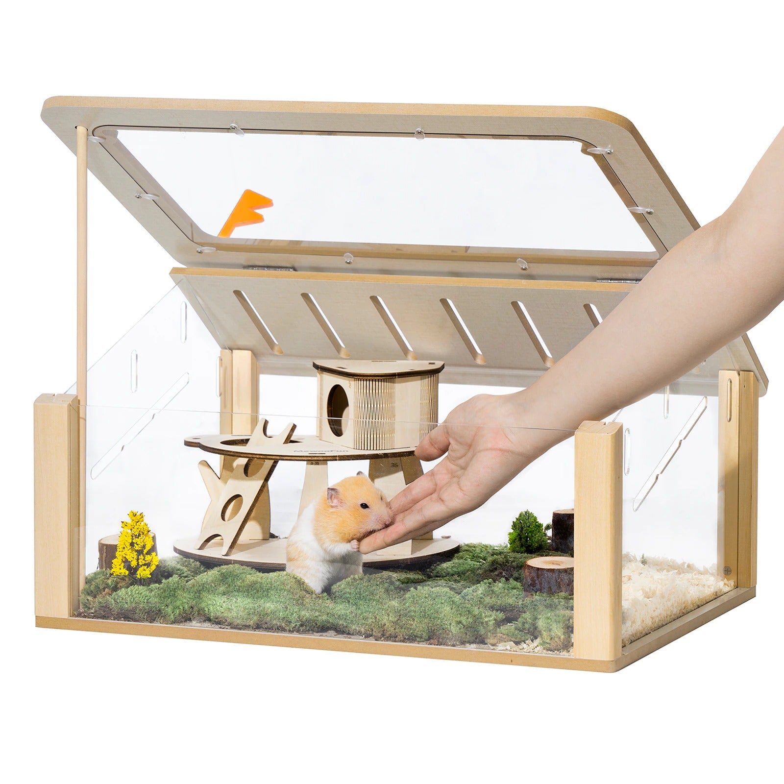 (Out of Stock) Wooden Hamster Cage Small Animal Acrylic Hamster Cage with House Pet Bed