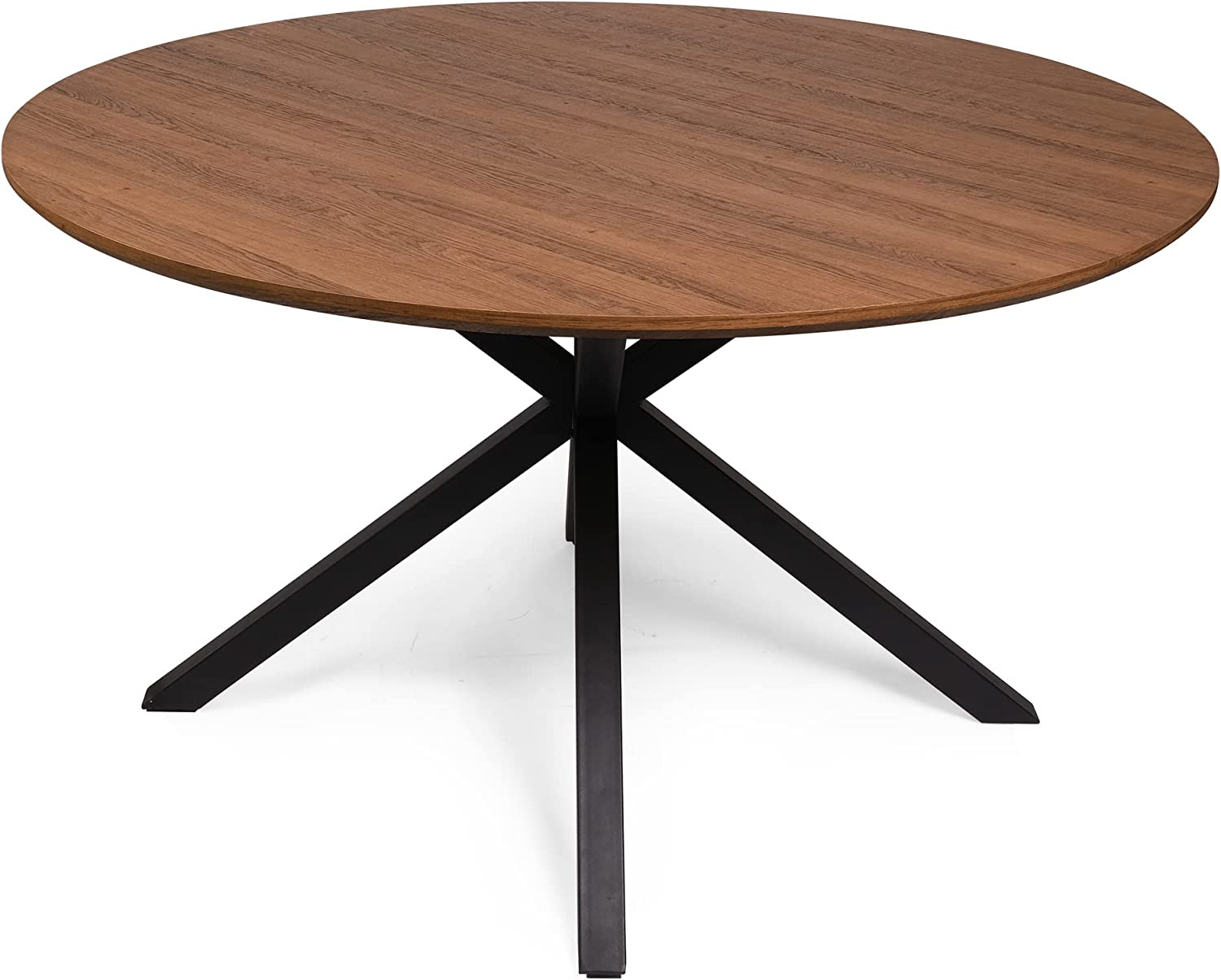 53" Mid-Century Modern Round Dining Room Table for 4-6 Person W/Solid Metal Legs, Walnut