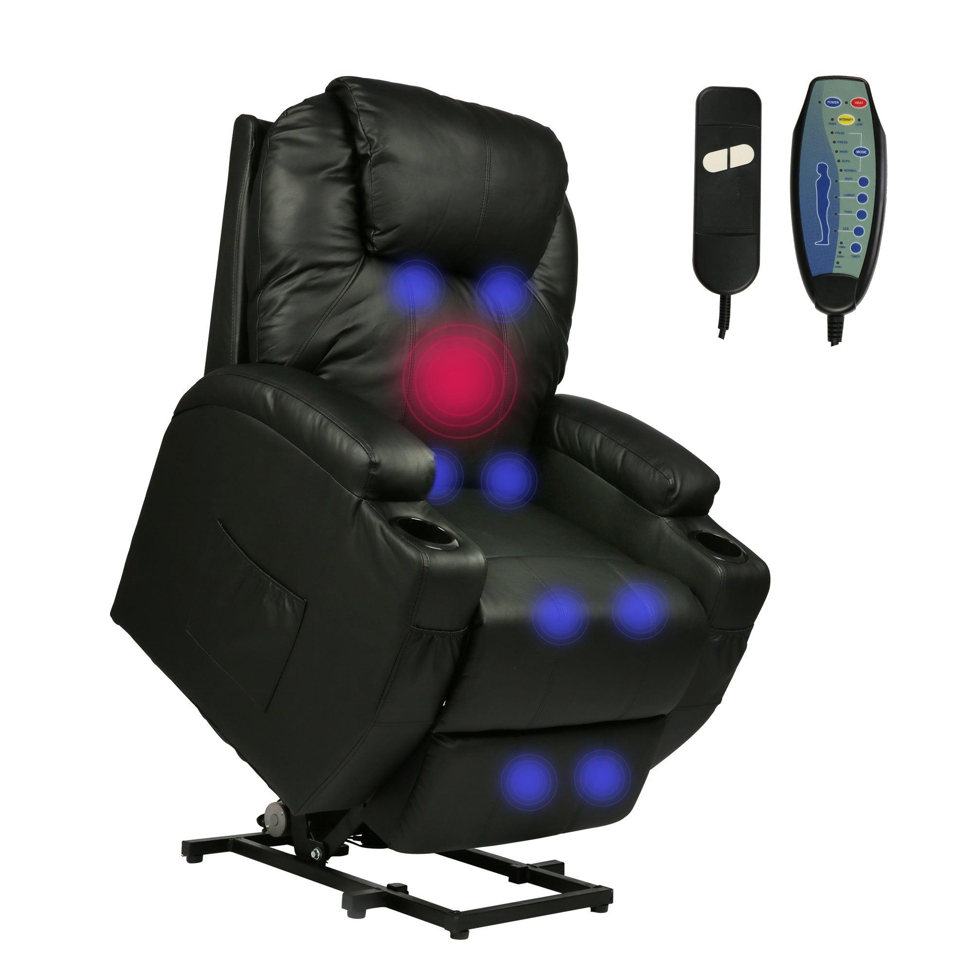 Electric Power Lift Leather Sofa Power Reclining Massage Chair for Elderly with Massage and Heat, Black - Bosonshop