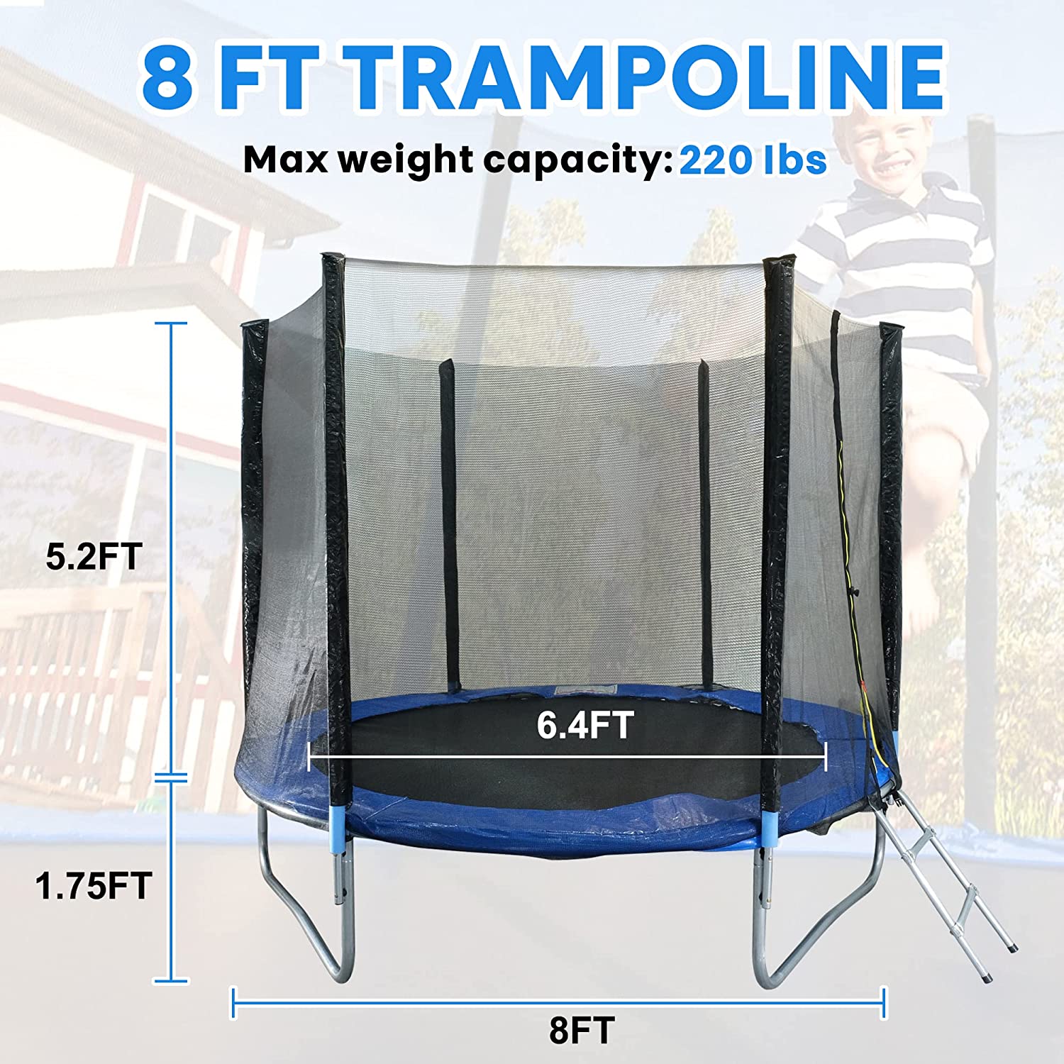8FT Trampoline with Safety Enclosure Net and Ladder Bounding Table,Trampoline Combo Jumping Trampoline Fitness