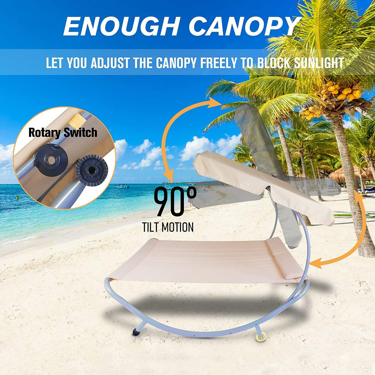 Patio Lounge Chair w/ Adjustable Canopy and Pillows, Outdoor Double