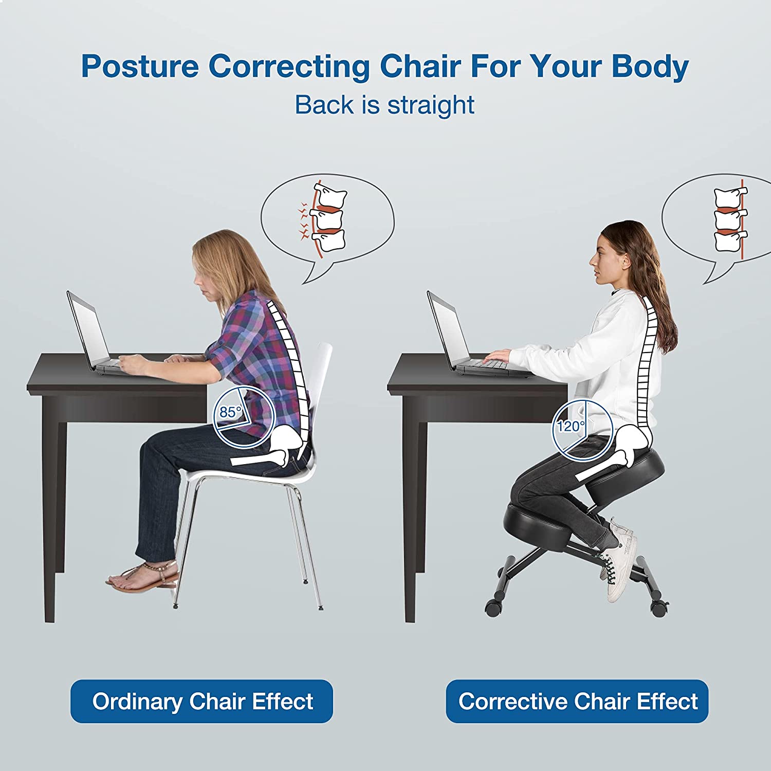 Ergonomic Kneeling Chair for Relieving Back Pain, Posture Correcting Knee Stool for Home Office Work Station - Bosonshop