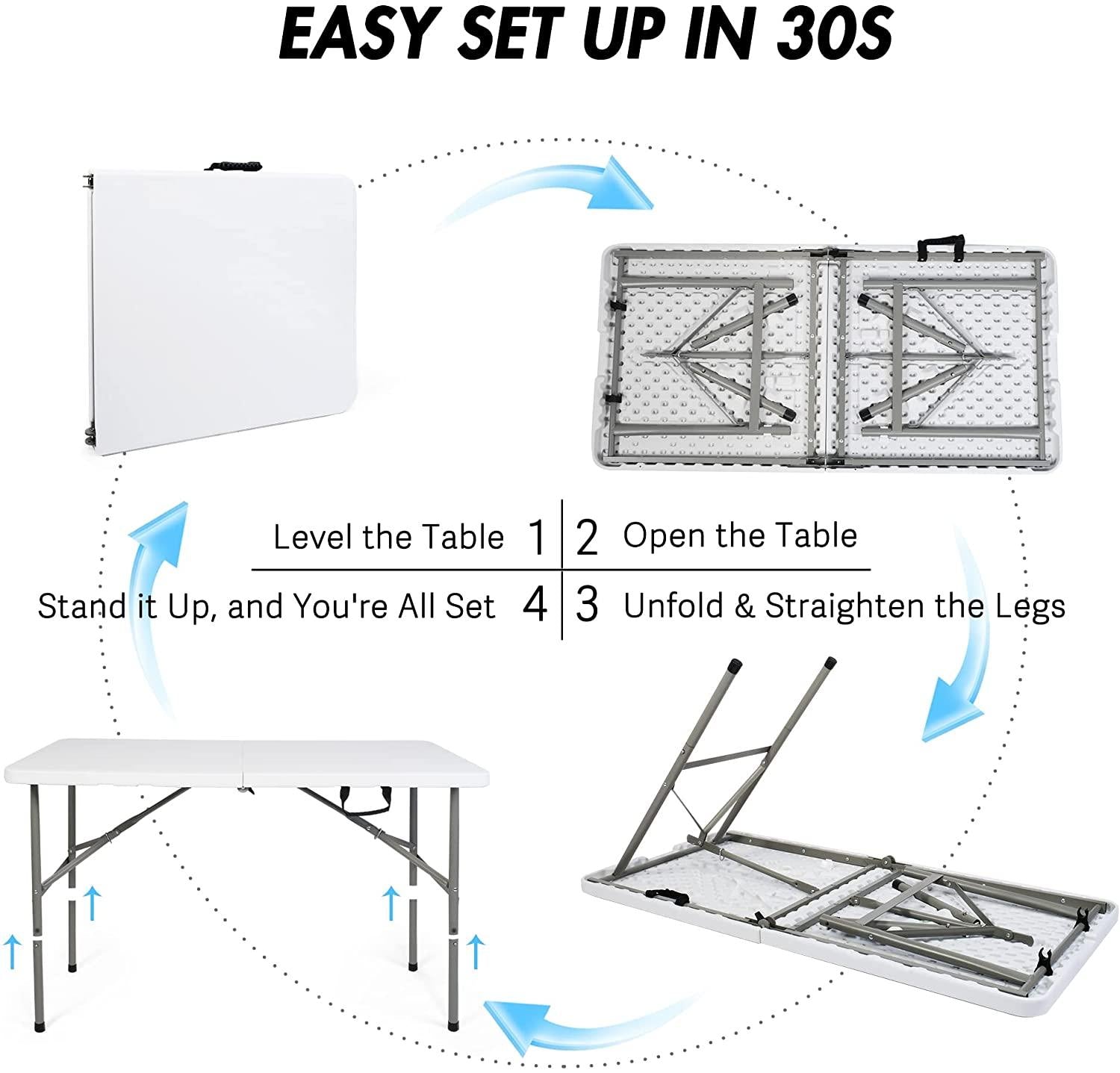 4FT Fold-in-Half Camping Table 48'' White Portable Folding Table w/Handle for Office, Picnic, Wedding - Bosonshop