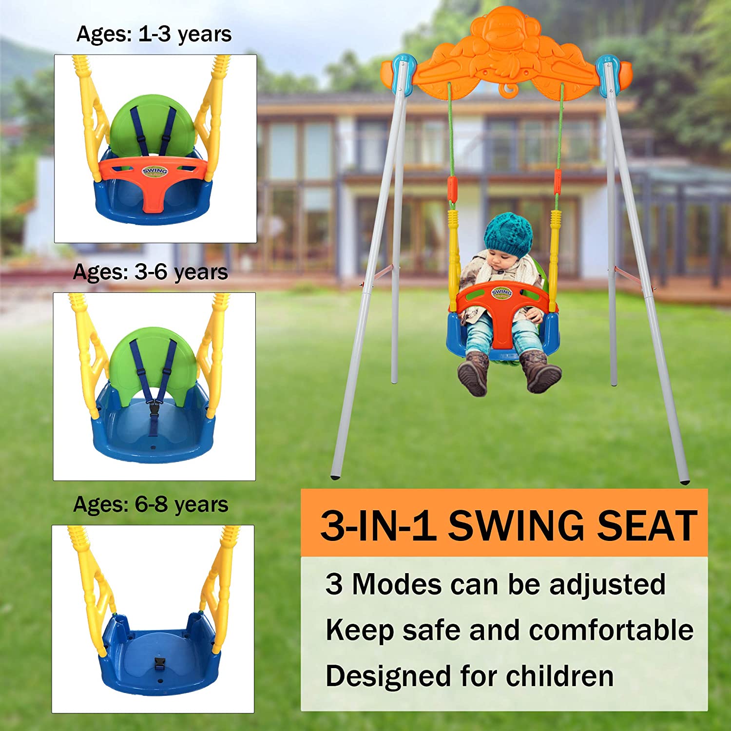 (Out of Stock) 3 In 1 Baby Swing Set Toddler Infant Safety Hanging Playset with Seat Belt and Metal Stand